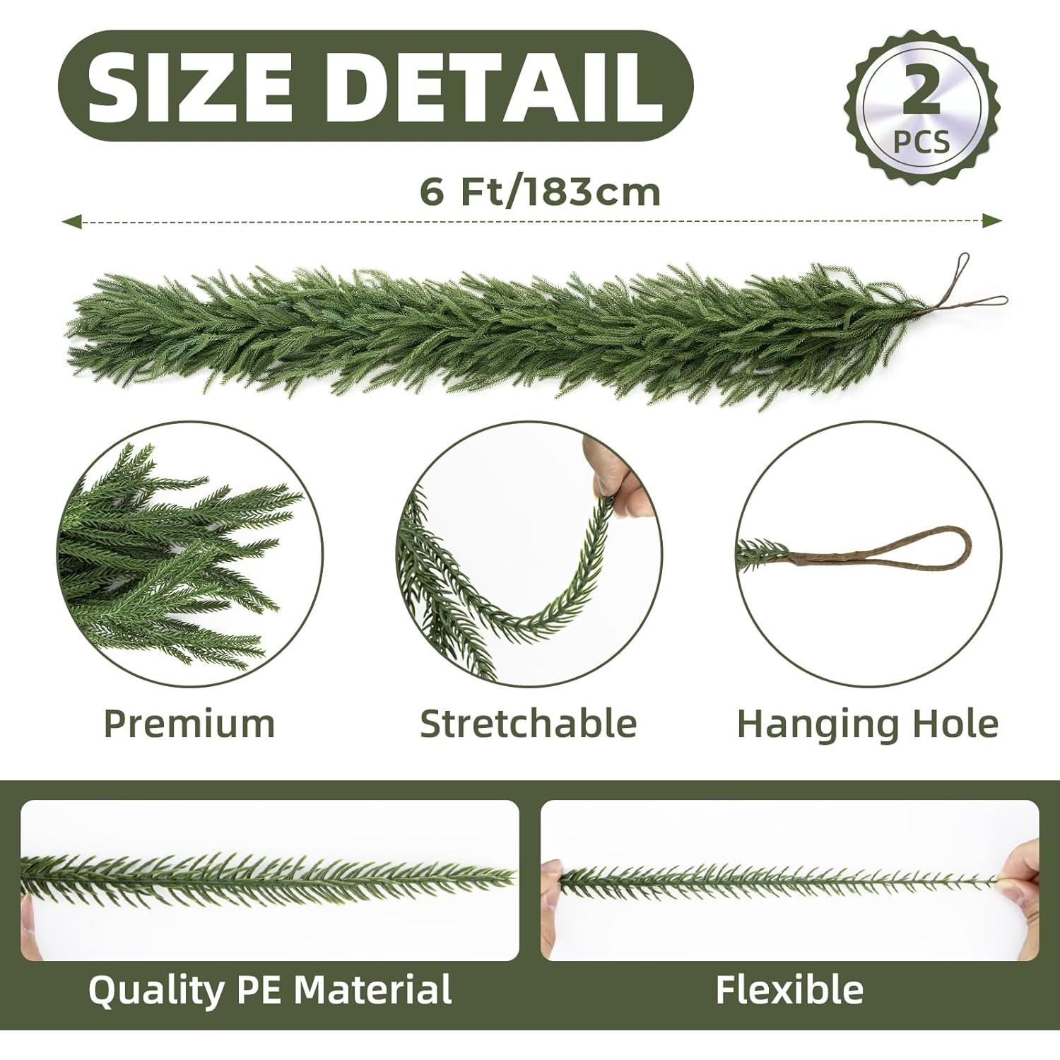 Guirnalda Artificial de Pino Norfolk 2Pcs 1.83m para Navidad