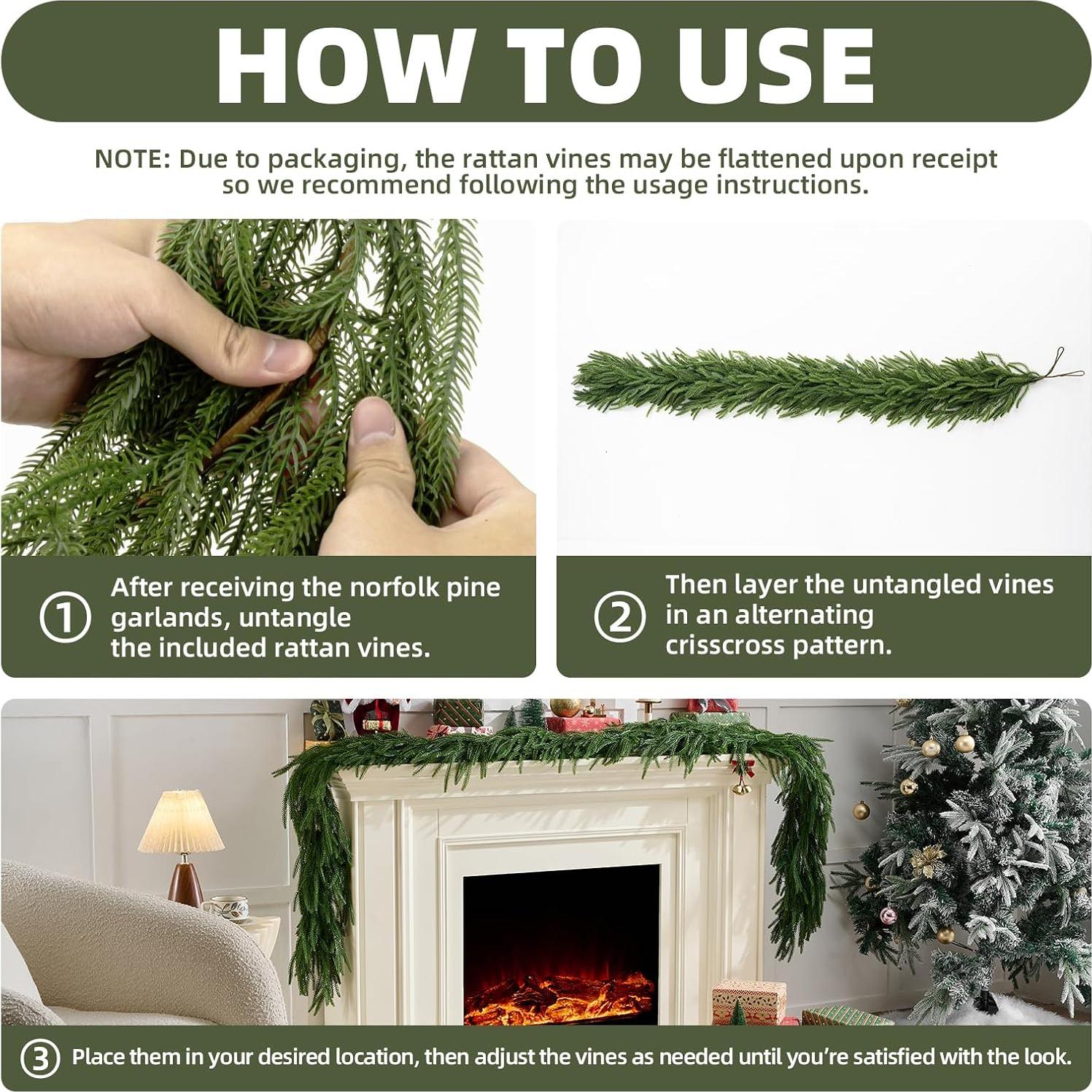 Guirnalda Artificial de Pino Norfolk 2Pcs 1.83m para Navidad