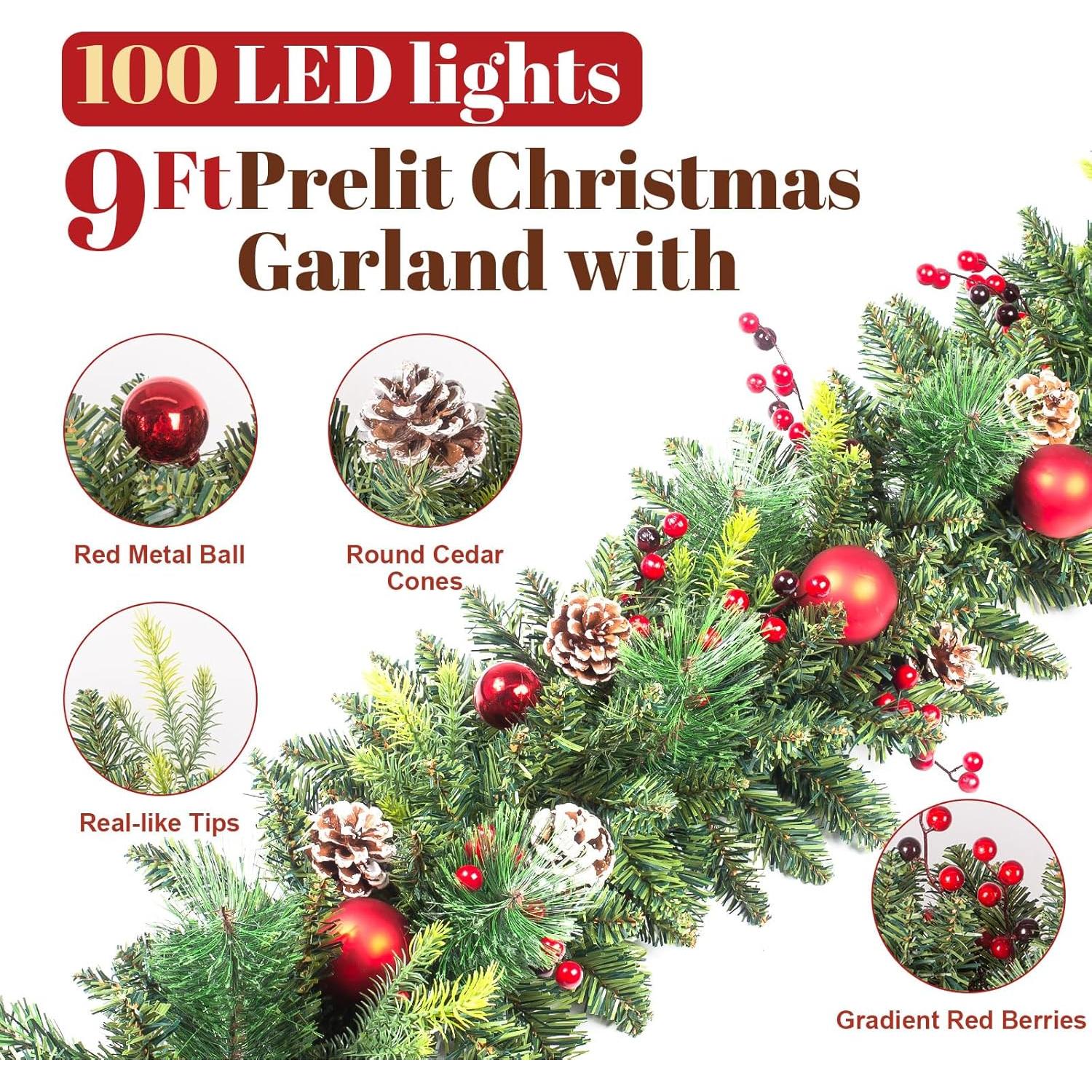 Guirnalda de Navidad Preiluminada LAVEVE 2.74M 100 Luces LED