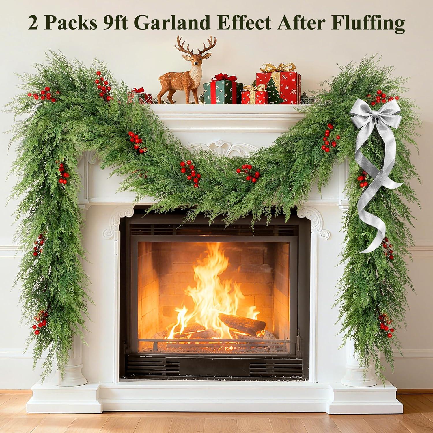 Guirnalda de Navidad 9 pies DEPMEM de ciprés artificial