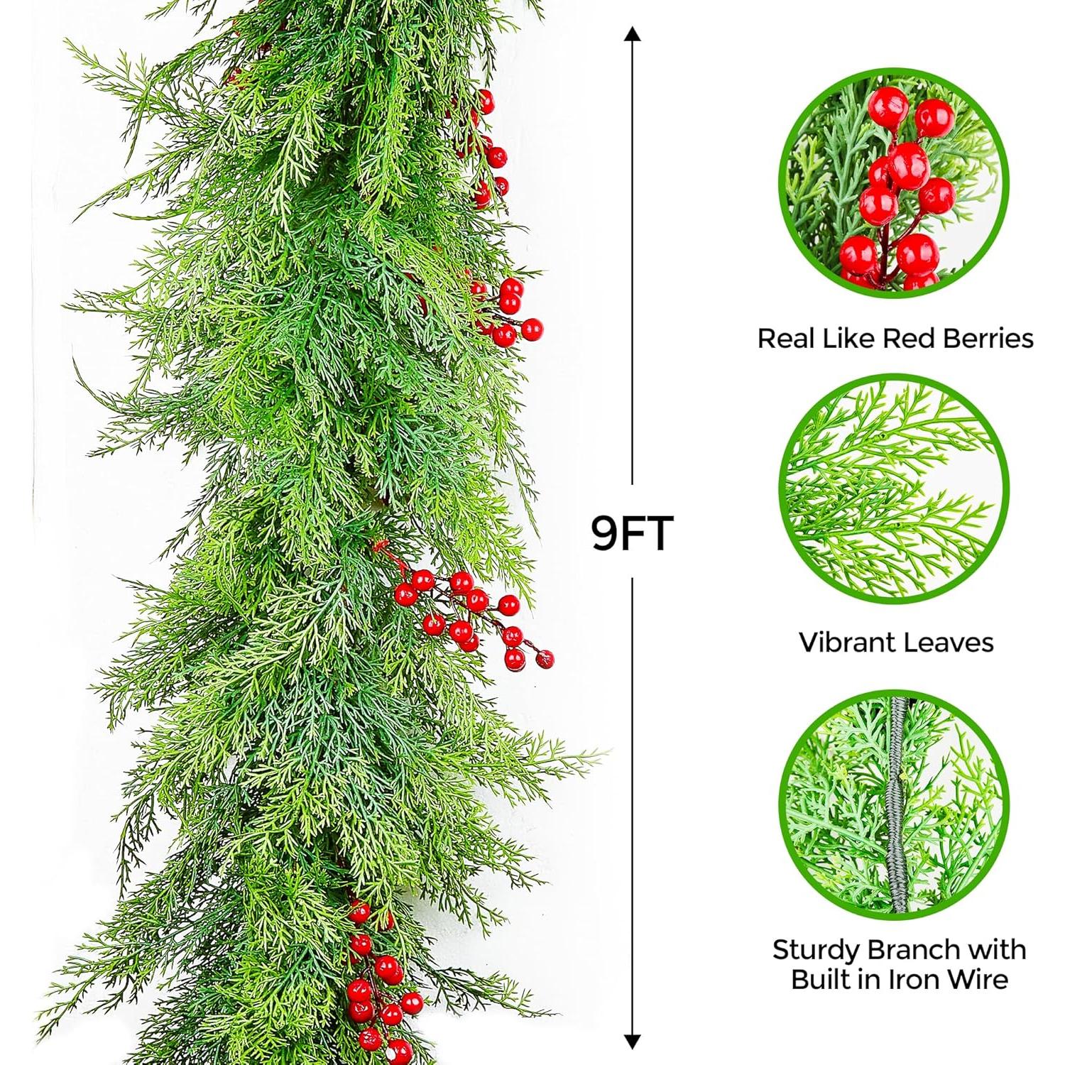 Guirnalda de Navidad 9 pies DEPMEM de ciprés artificial