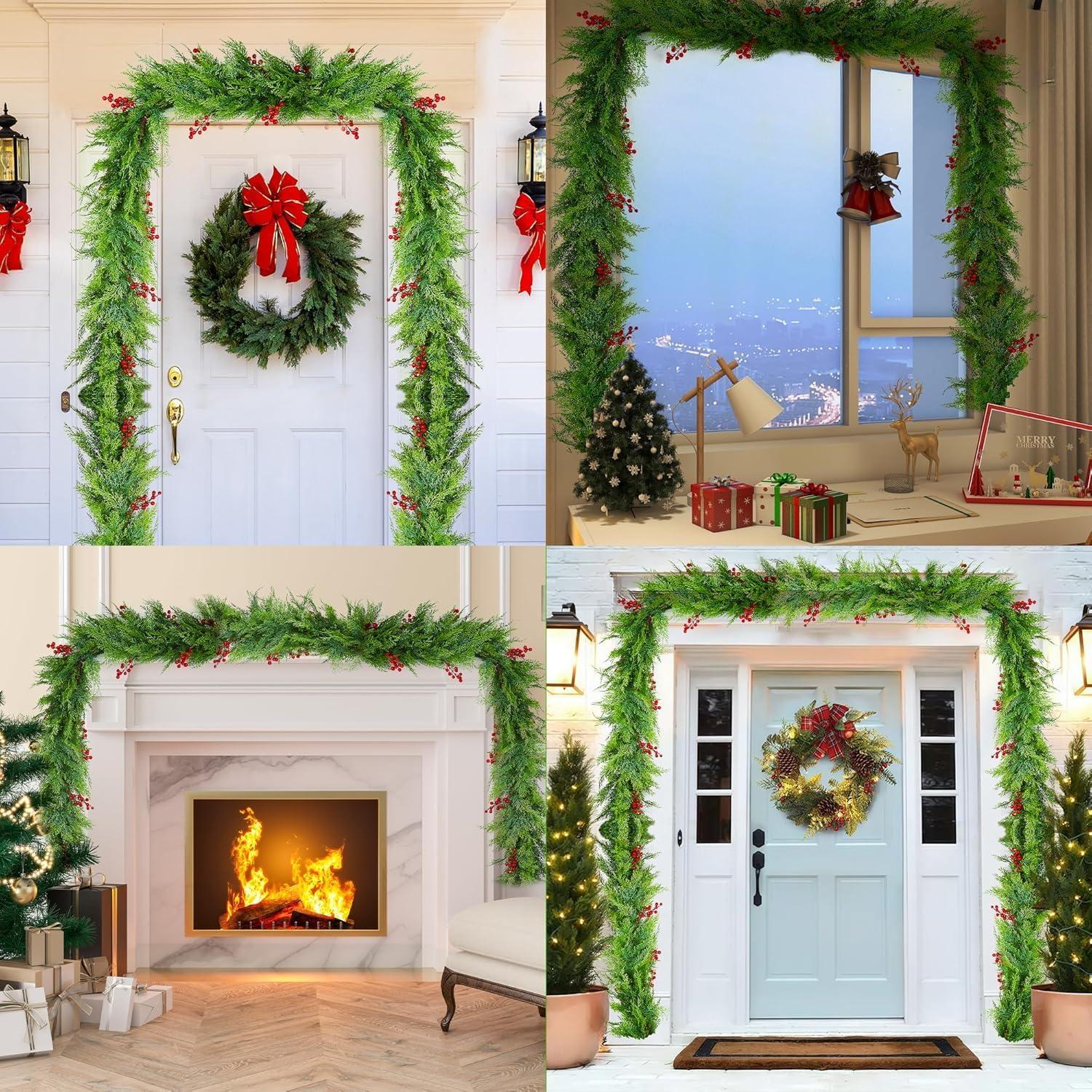 Guirnalda de Navidad 9 pies DEPMEM de ciprés artificial