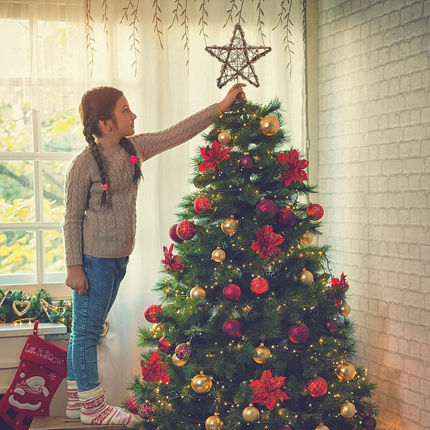 Adorno Superior Estrella de Ratan Natural LAWOHO 25.4 cm con 10 Luces LED