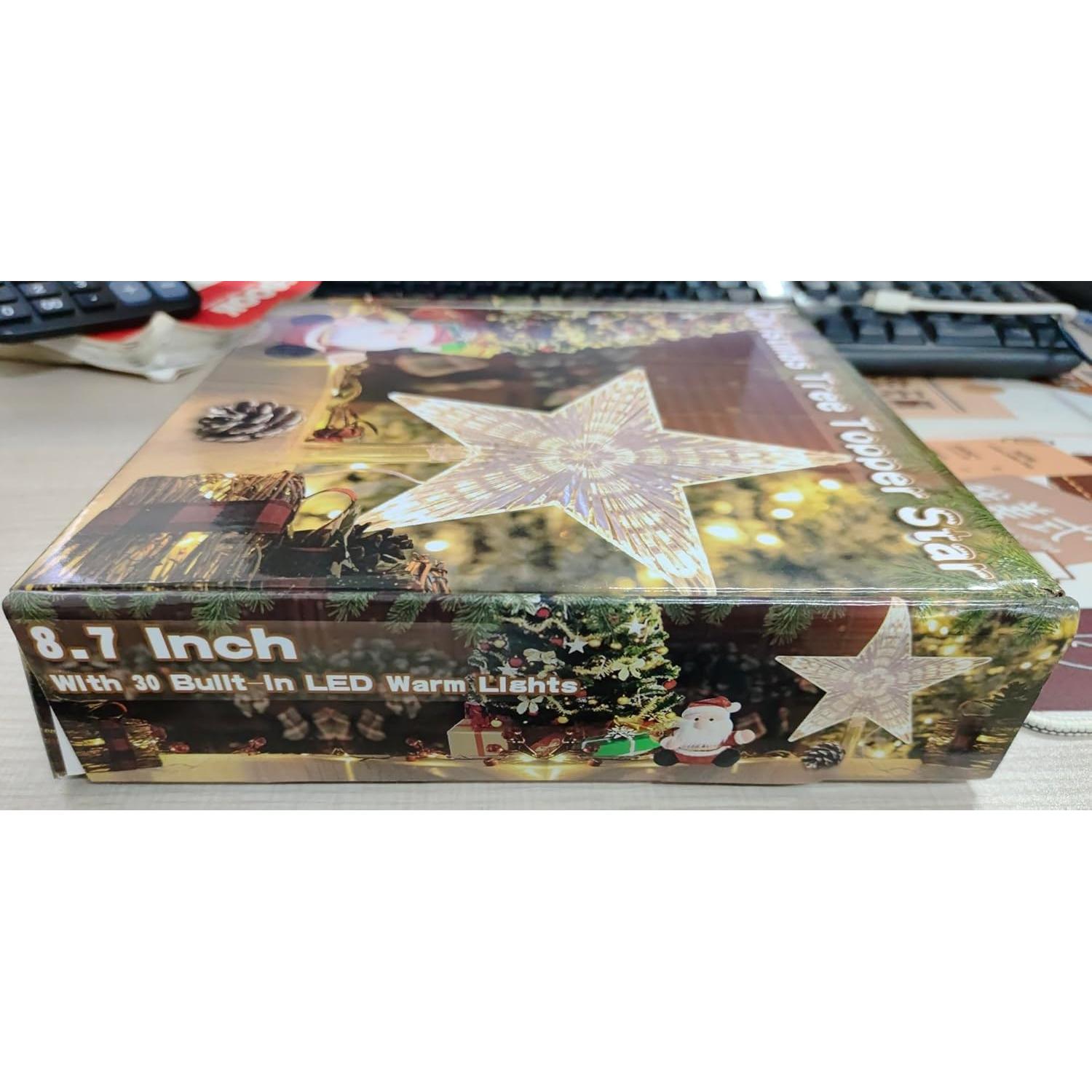 Adorno Superior Estrella de Ratan Natural LAWOHO 25.4 cm con 10 Luces LED