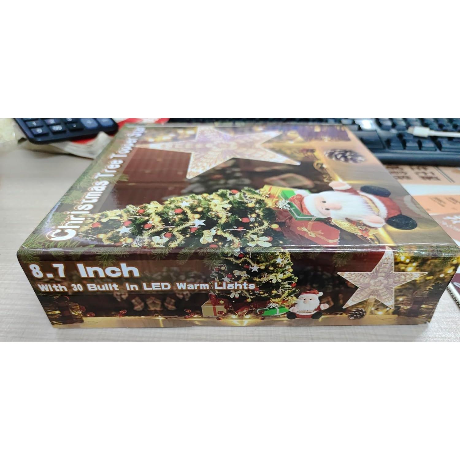 Adorno Superior Estrella de Ratan Natural LAWOHO 25.4 cm con 10 Luces LED