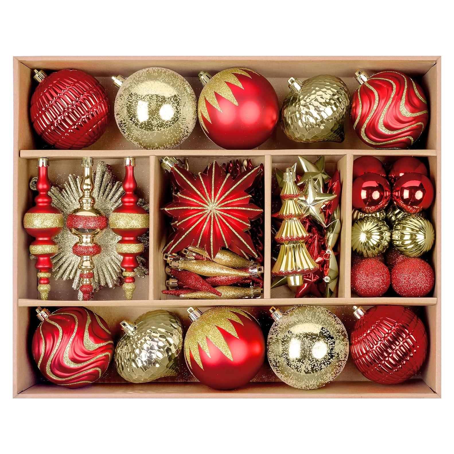 Conjunto de 80 Adornos Navideños SHareconn Irrompibles Rojo Dorado