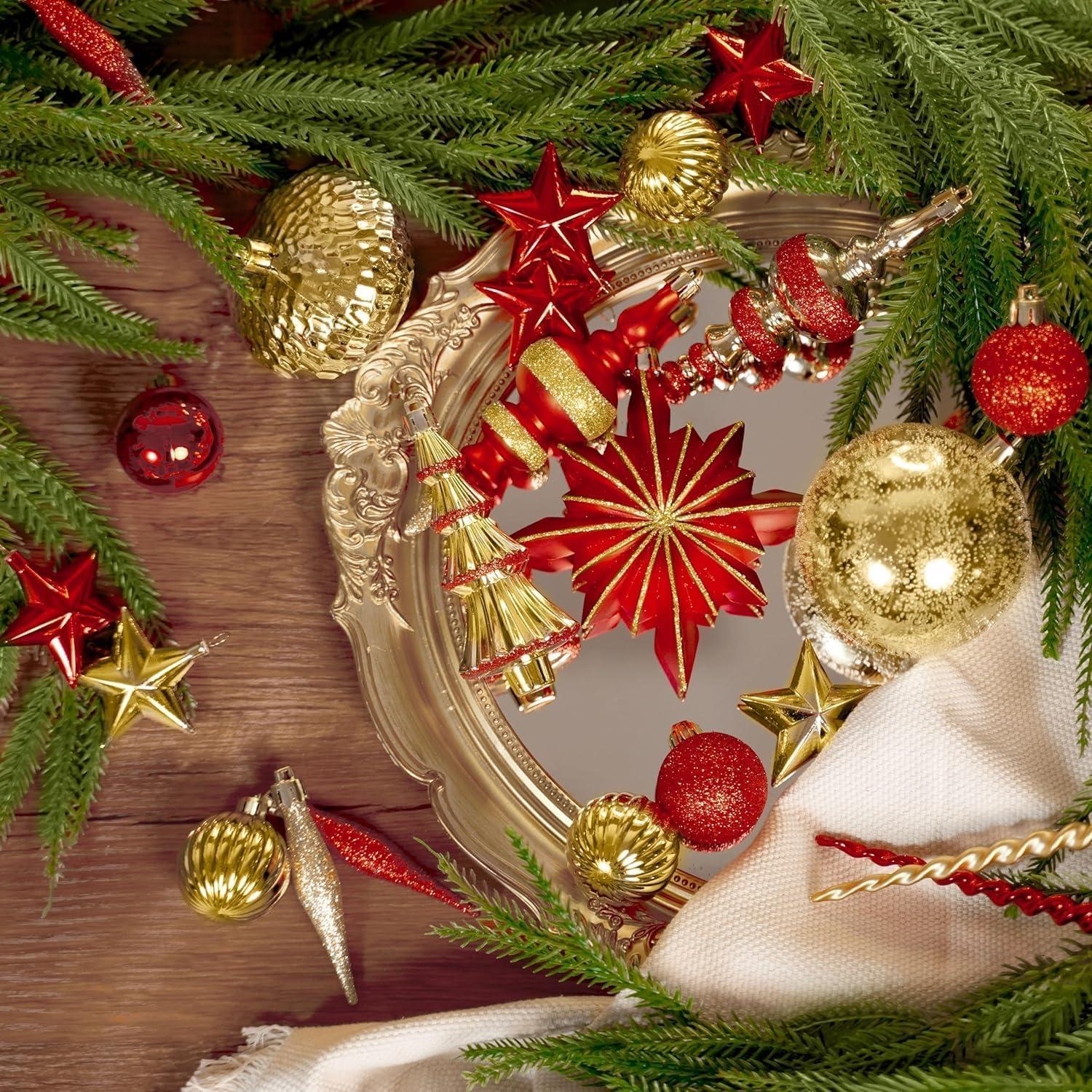 Conjunto de 80 Adornos Navideños SHareconn Irrompibles Rojo Dorado