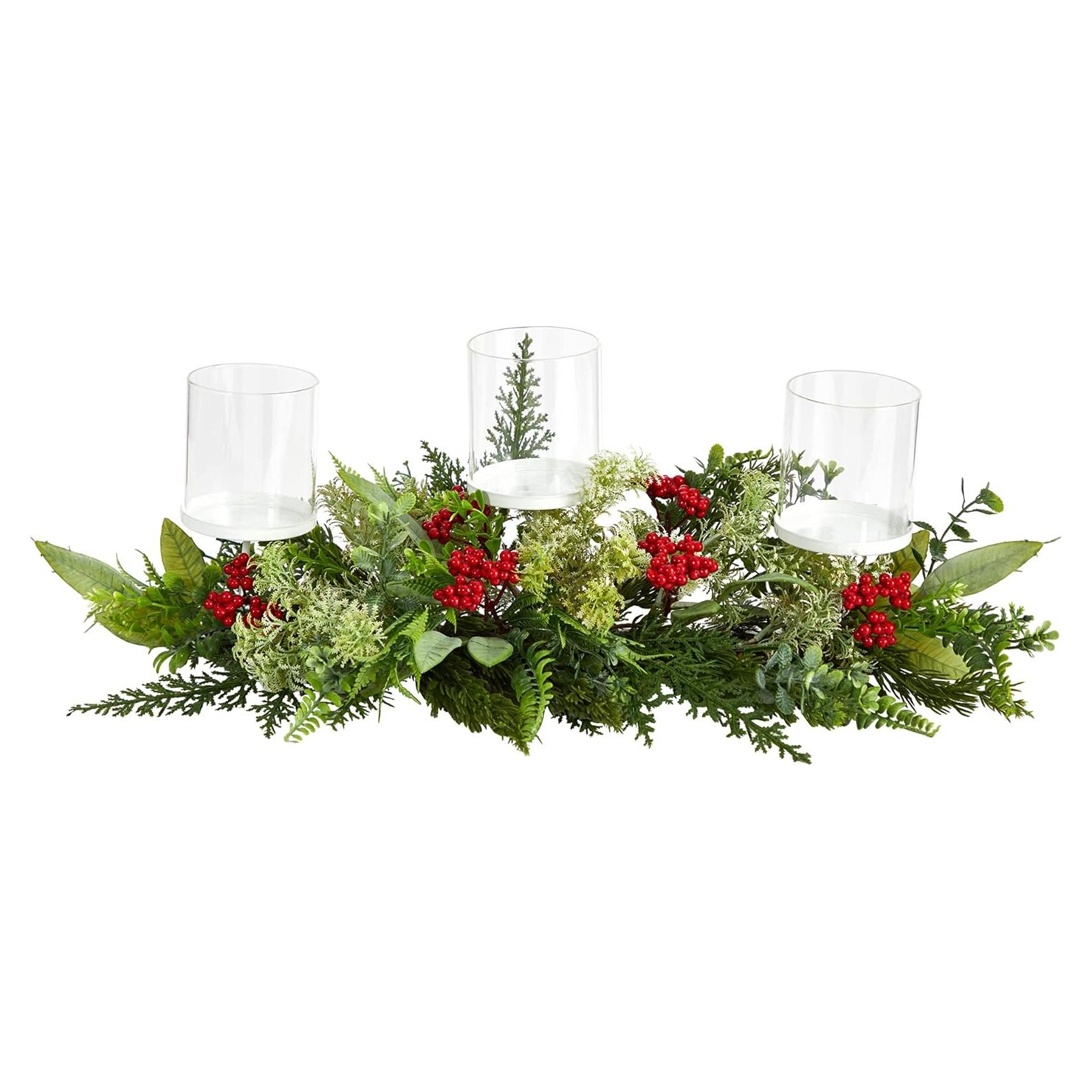 Candelabro Navideño Casi Natural 50.8 cm con Verdor y Bayas
