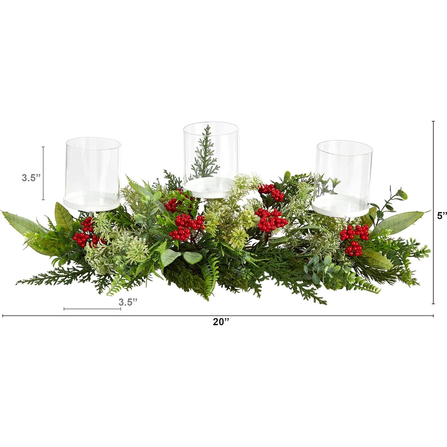 Candelabro Navideño Casi Natural 50.8 cm con Verdor y Bayas
