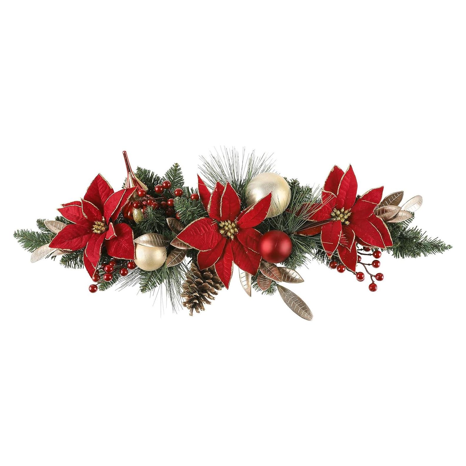 Adorno Navideño Poinsettia SHACOS 76cm Verde Rojo Artificial