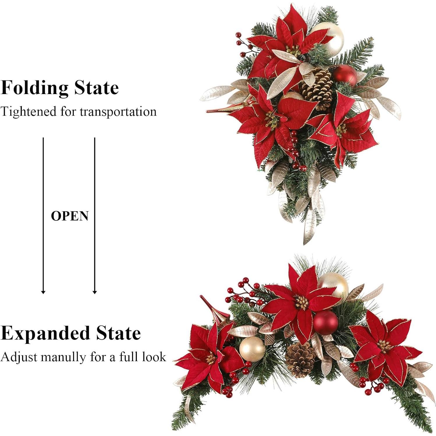 Adorno Navideño Poinsettia SHACOS 76cm Verde Rojo Artificial