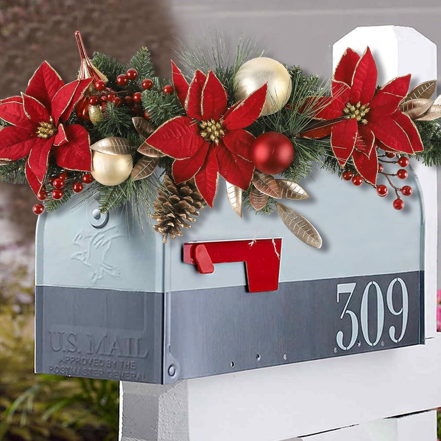 Adorno Navideño Poinsettia SHACOS 76cm Verde Rojo Artificial