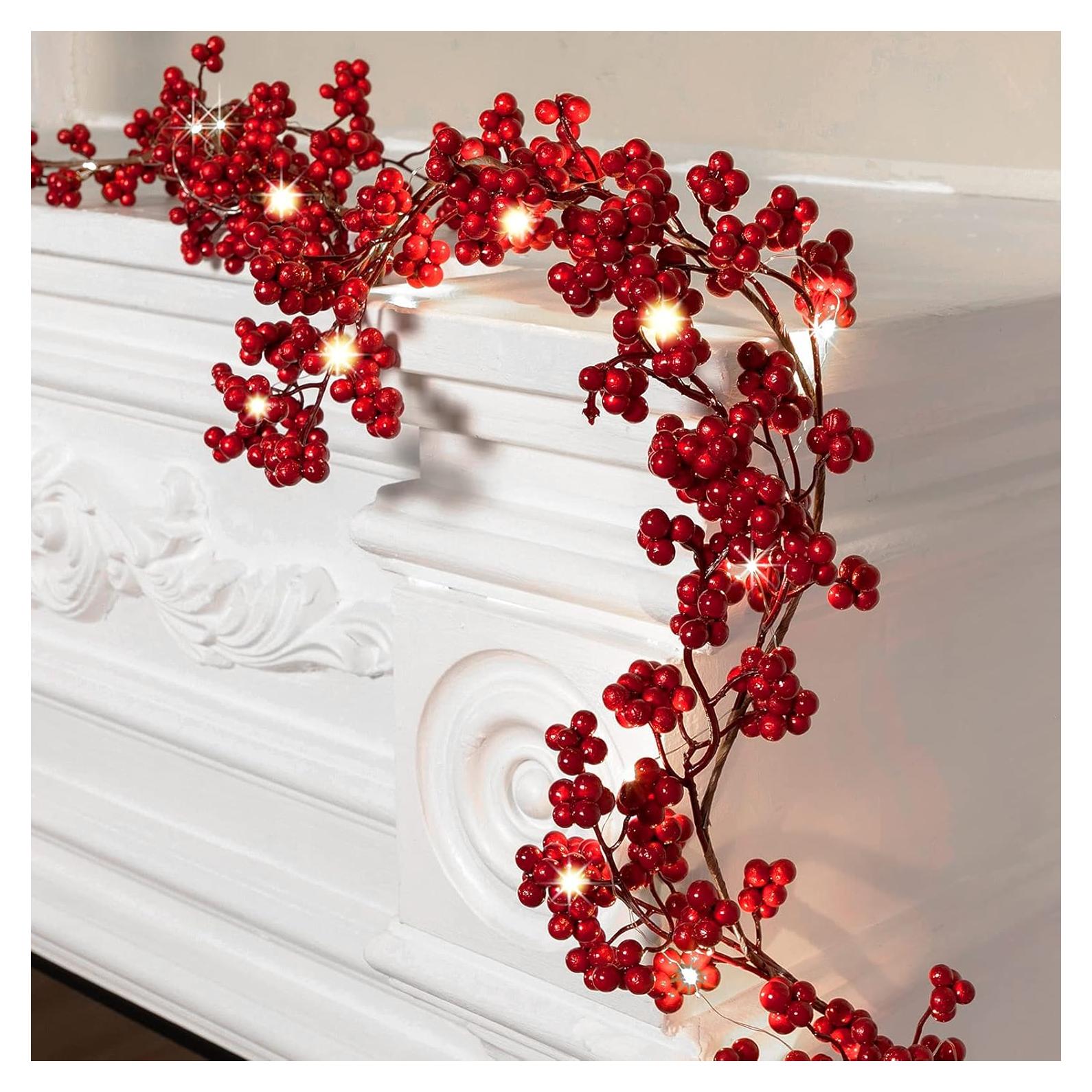 Guirnalda de Baya Roja Iluminada Syhood 1.83m Navidad