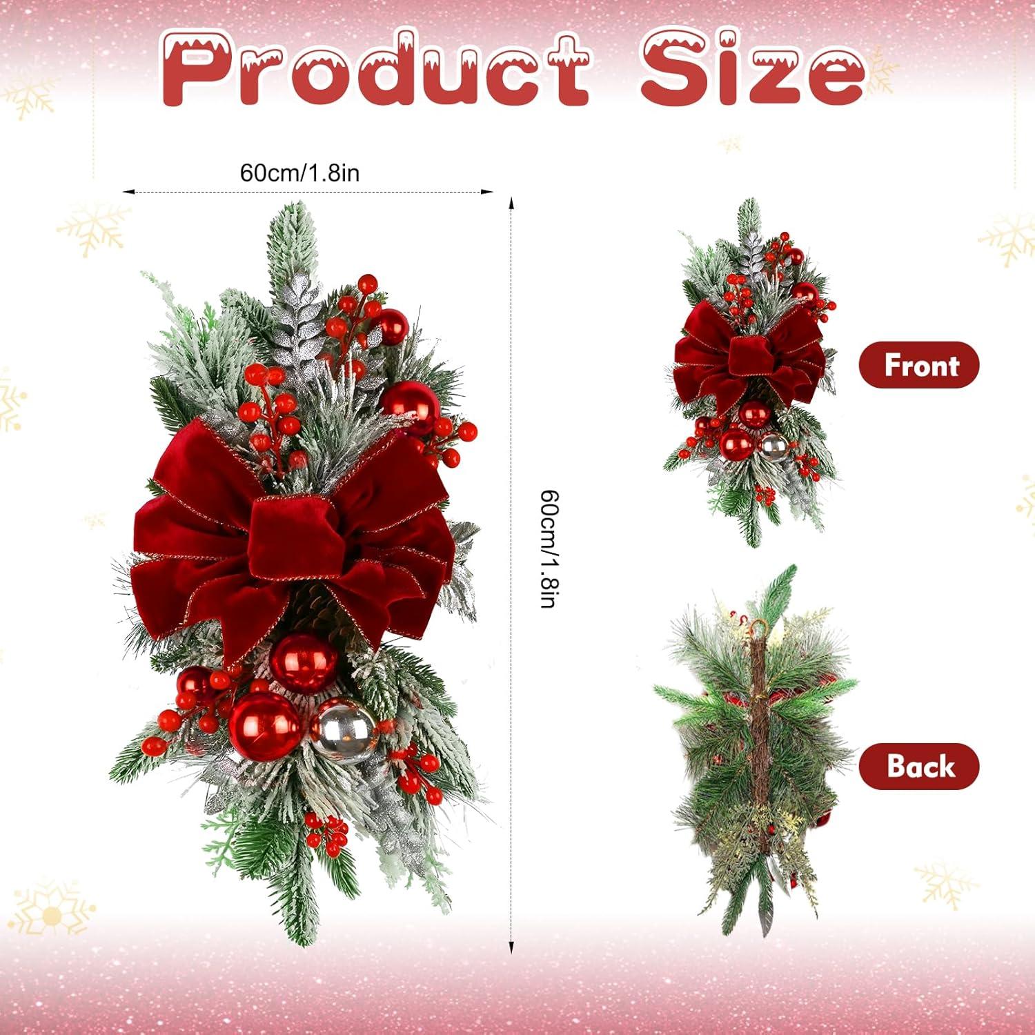 Adorno Navideño Grande 60.96 cm Plata con Lazo Rojo y Berries