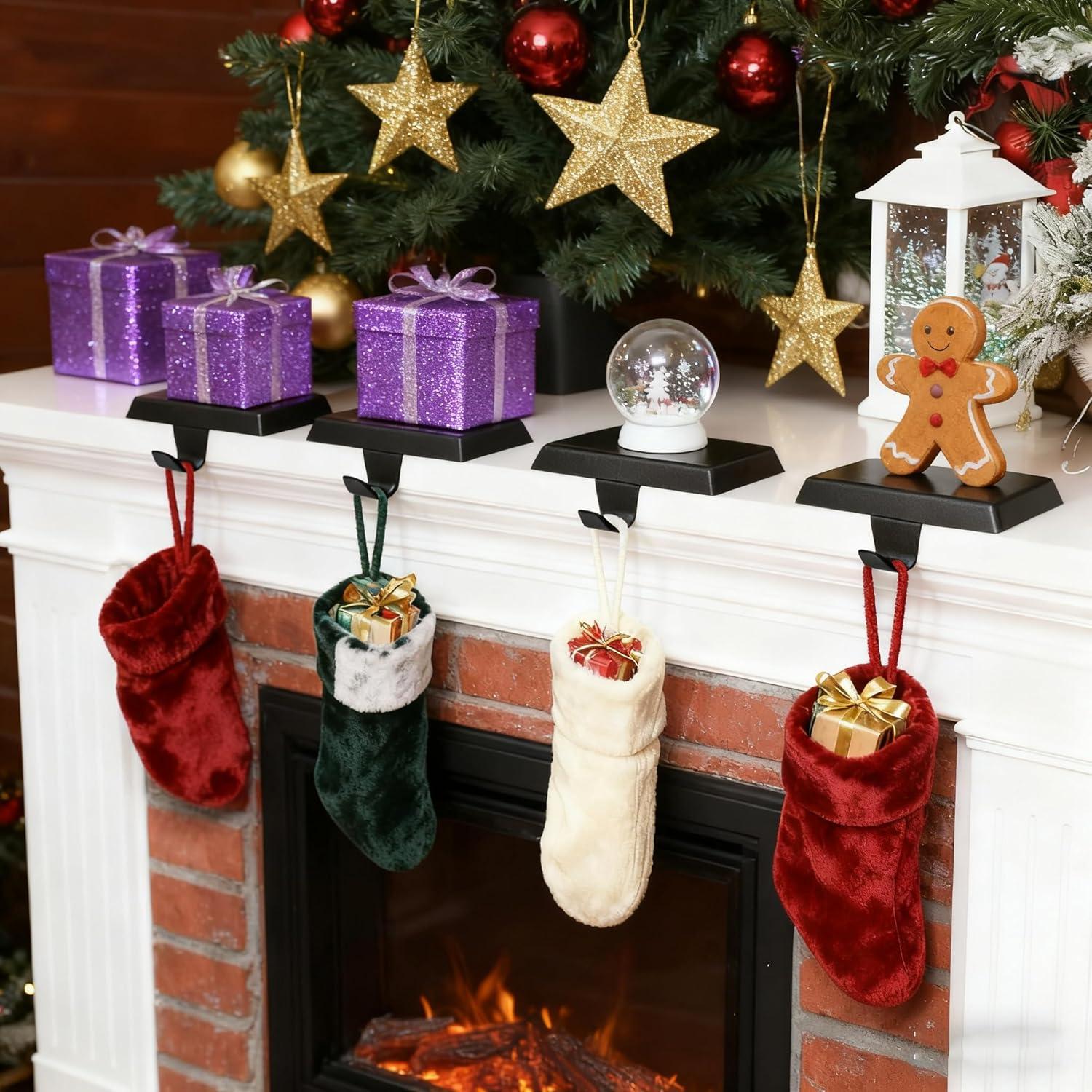 Soportes de Calcetines de Navidad UrbanRoots Set de 4 Metal Negro