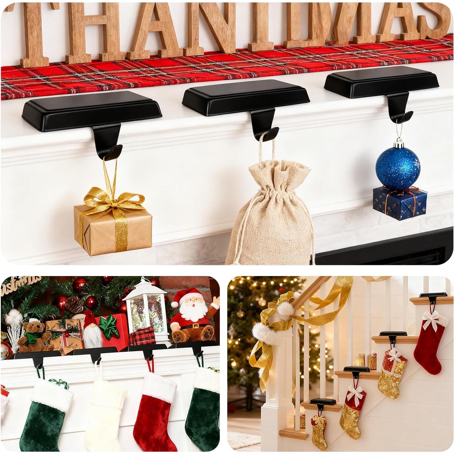 Soportes de Calcetines de Navidad UrbanRoots Set de 4 Metal Negro