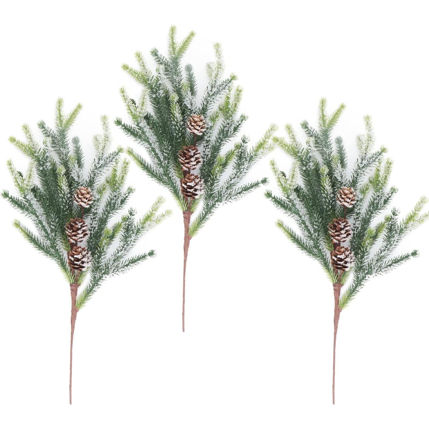 3 Ramas de Pino Artificial con Escarcha y Piñas Kesywale