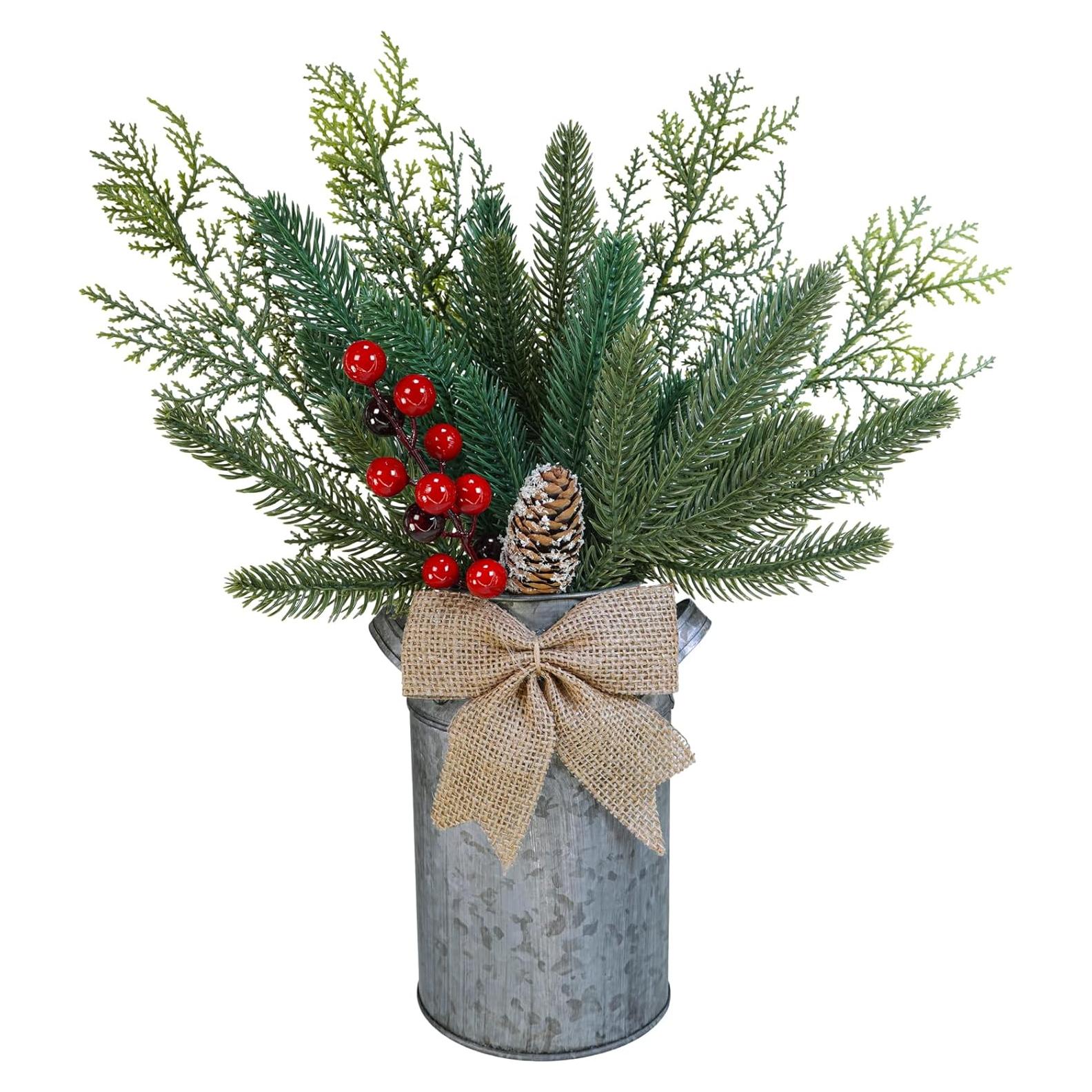 Centro de Mesa Navideño Winlyn Jarrón Metal Rústico 38cm