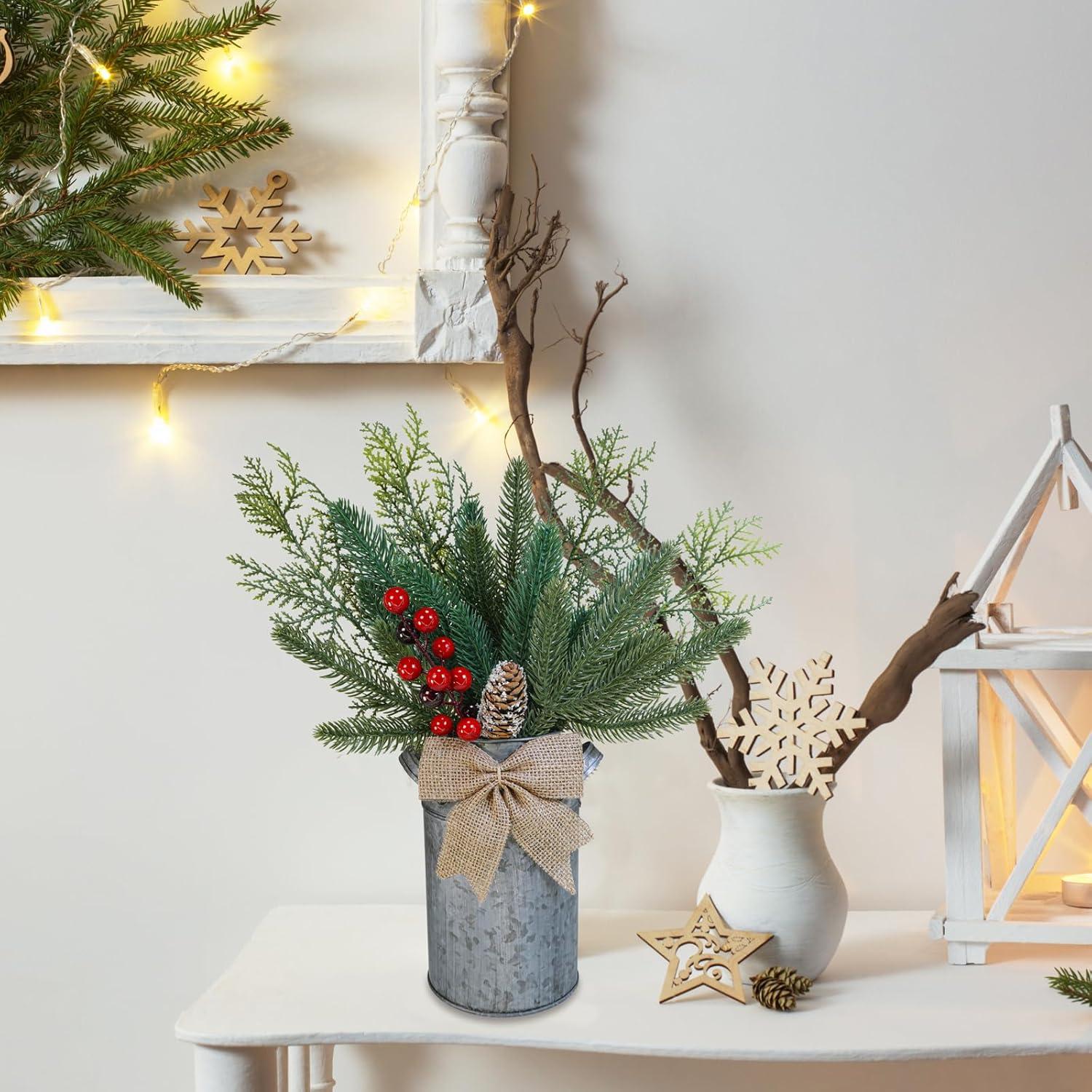 Centro de Mesa Navideño Winlyn Jarrón Metal Rústico 38cm