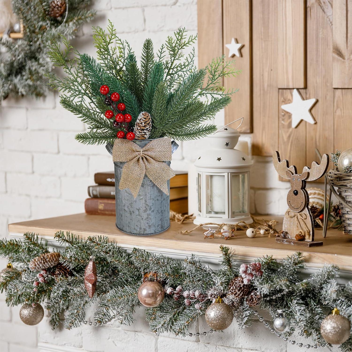 Centro de Mesa Navideño Winlyn Jarrón Metal Rústico 38cm