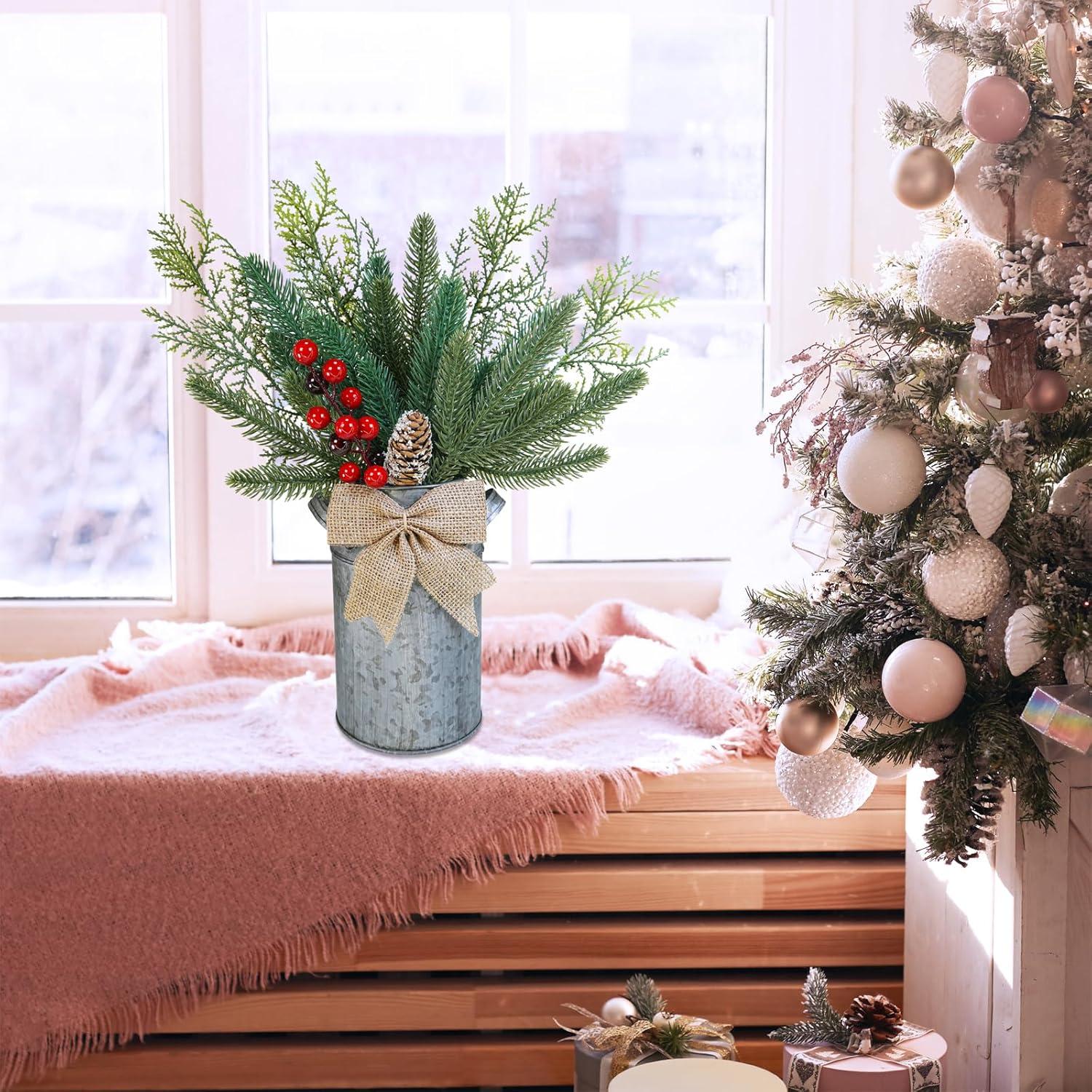 Centro de Mesa Navideño Winlyn Jarrón Metal Rústico 38cm