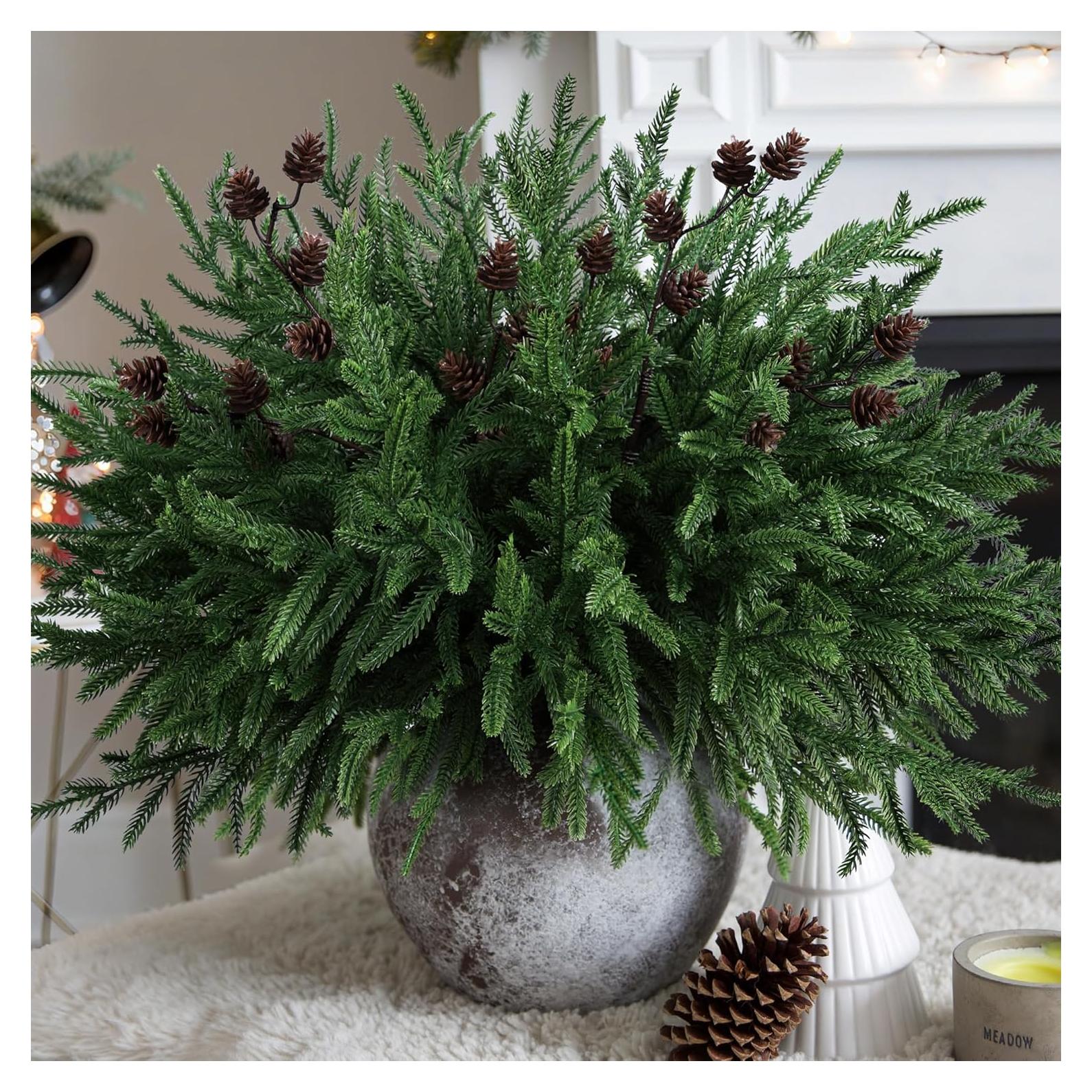 Ramas de Pino Norfolk Artificial Florisso - 12 Ramilletes para Decoración