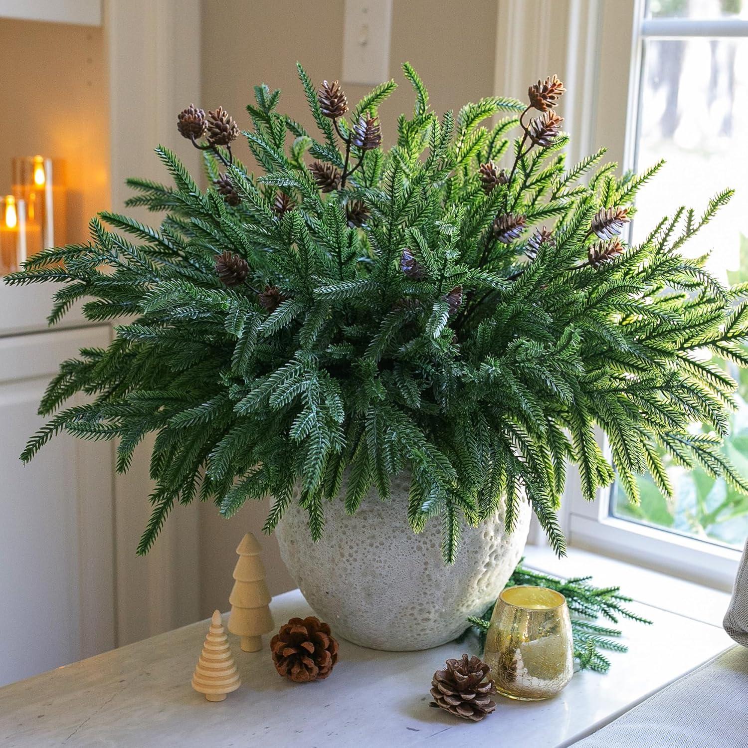 Ramas de Pino Norfolk Artificial Florisso - 12 Ramilletes para Decoración