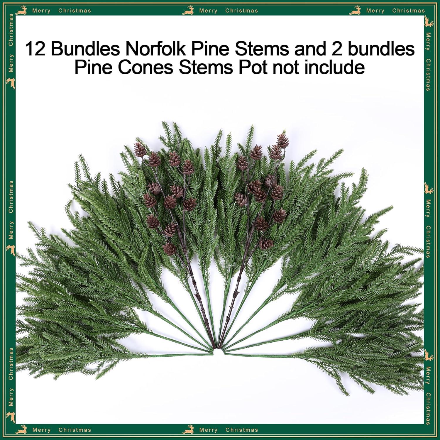 Ramas de Pino Norfolk Artificial Florisso - 12 Ramilletes para Decoración