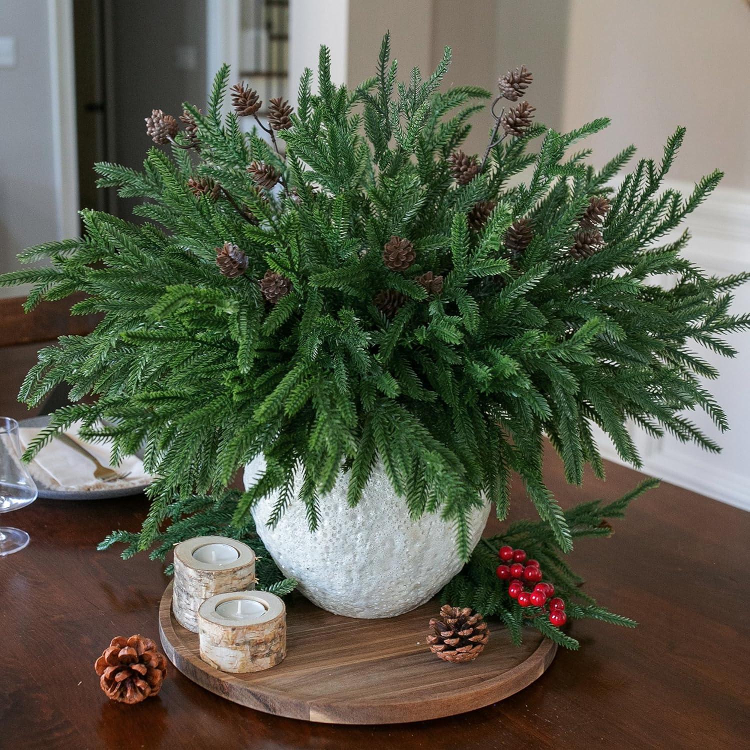 Ramas de Pino Norfolk Artificial Florisso - 12 Ramilletes para Decoración