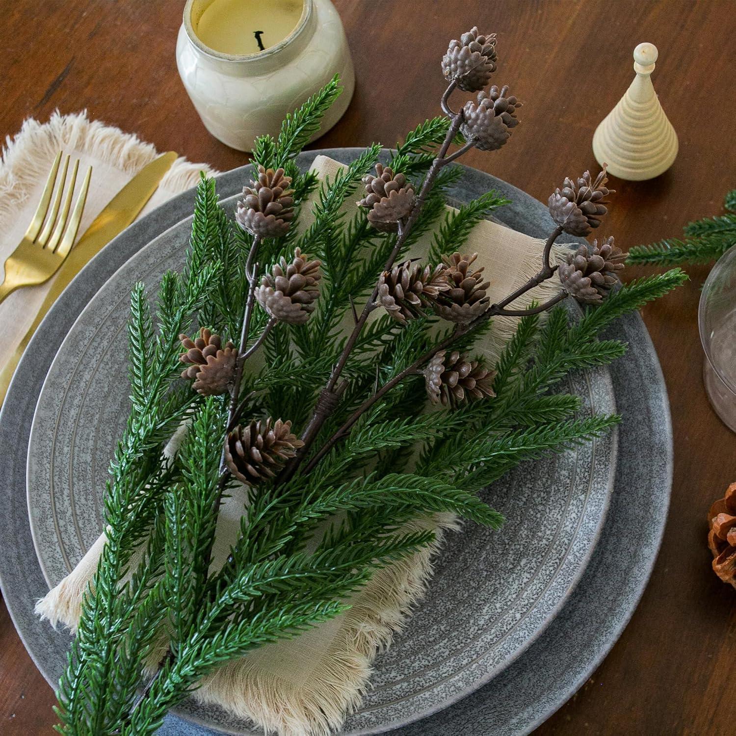 Ramas de Pino Norfolk Artificial Florisso - 12 Ramilletes para Decoración