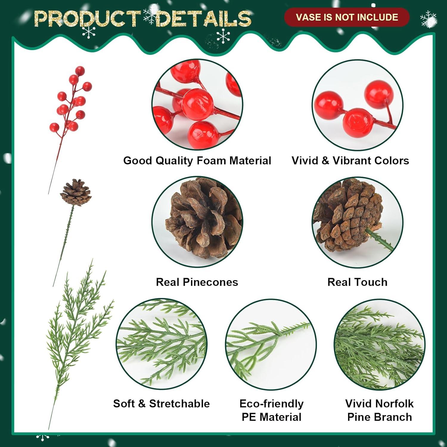 Juego de 55 ramas de pino artificial Letesult para decoración navideña