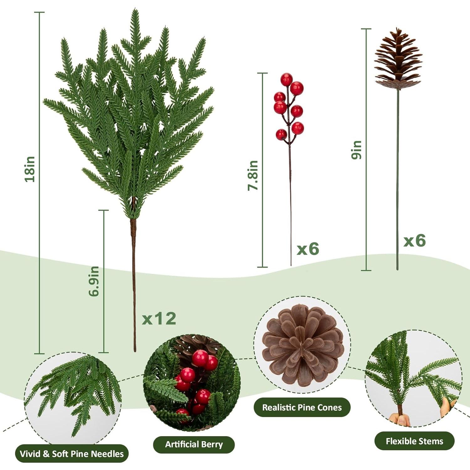 Ramas de Pino Norfolk Bassion 12 Pcs 45.72 cm Decoración Navidad