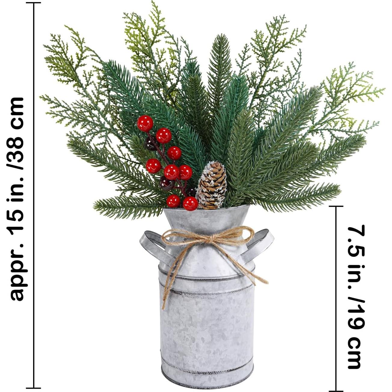 Centro de Mesa Navideño Winlyn Jarrón de Metal Rústico 38 cm