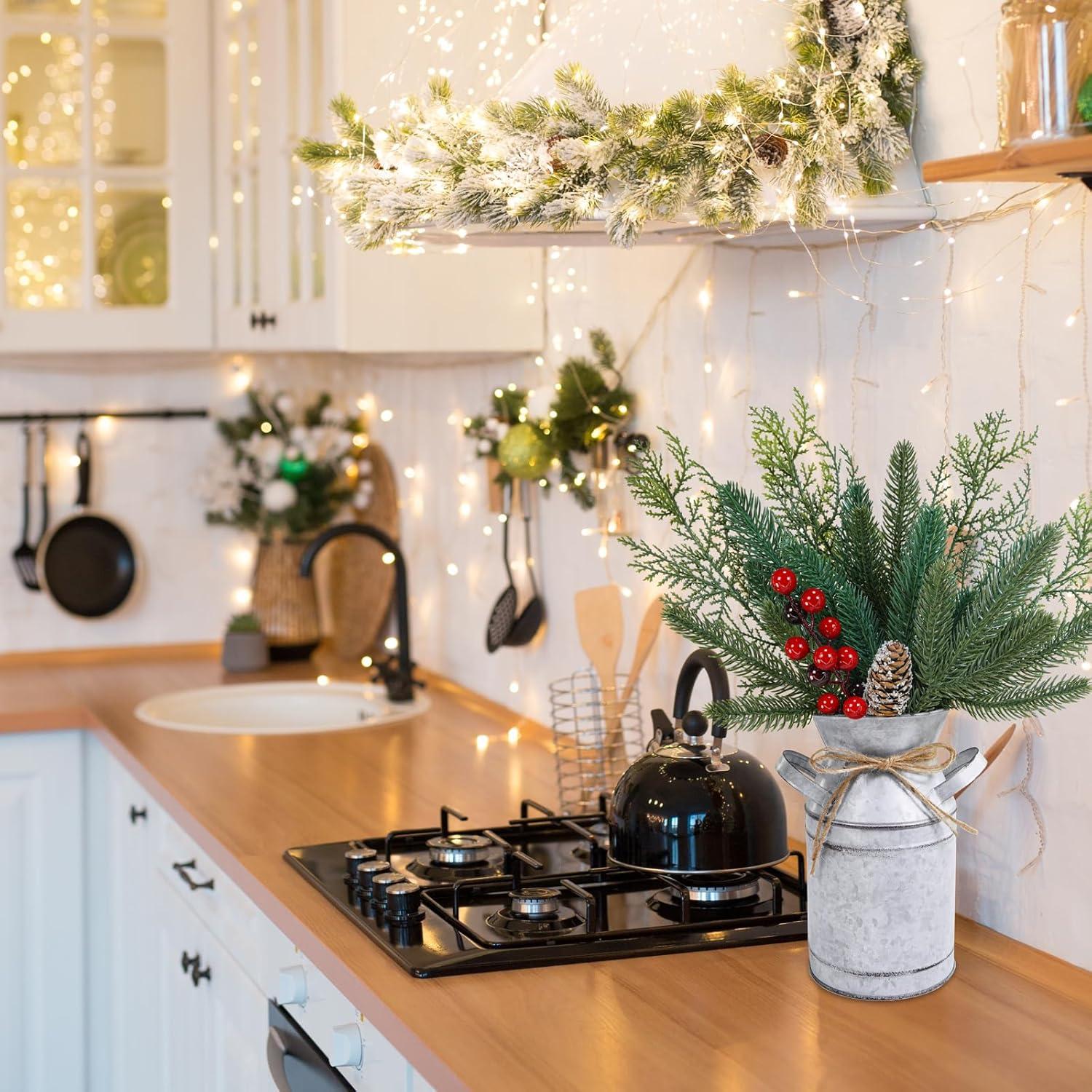 Centro de Mesa Navideño Winlyn Jarrón de Metal Rústico 38 cm