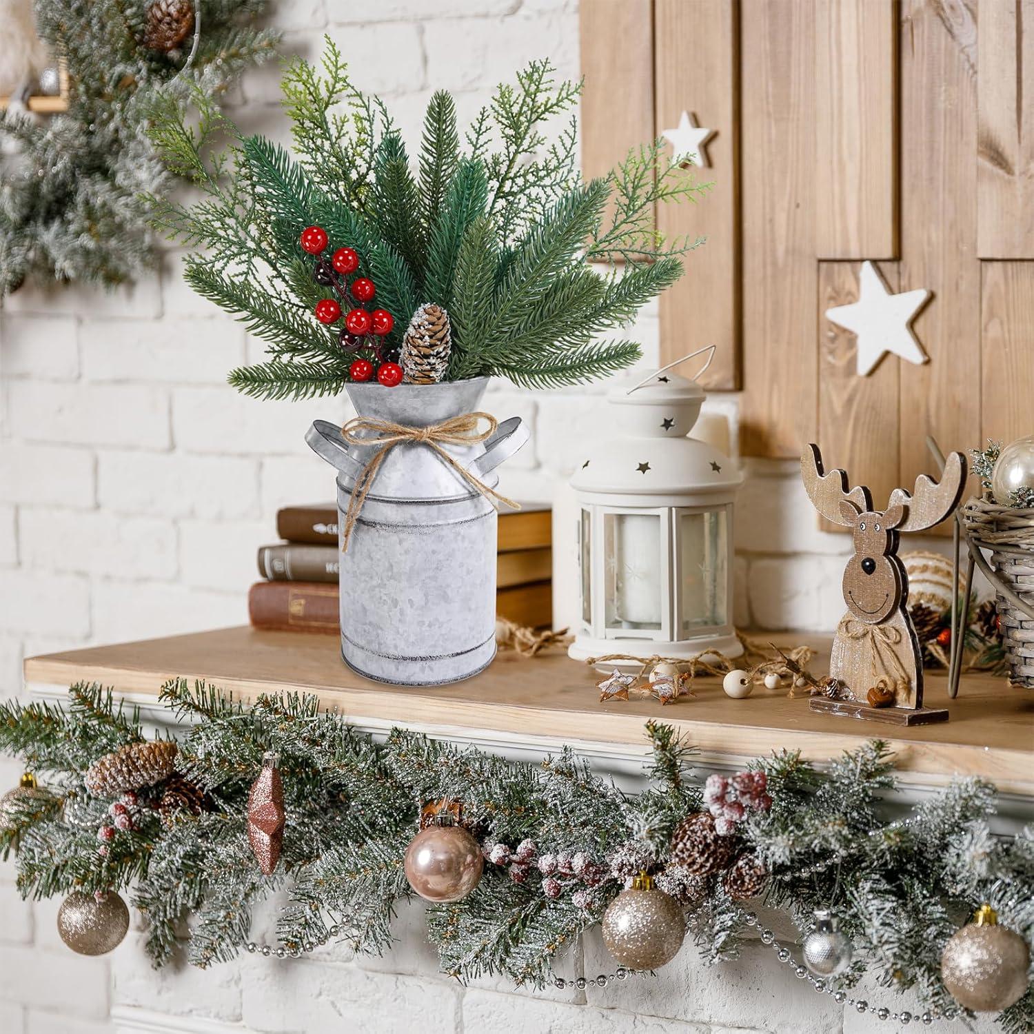 Centro de Mesa Navideño Winlyn Jarrón de Metal Rústico 38 cm