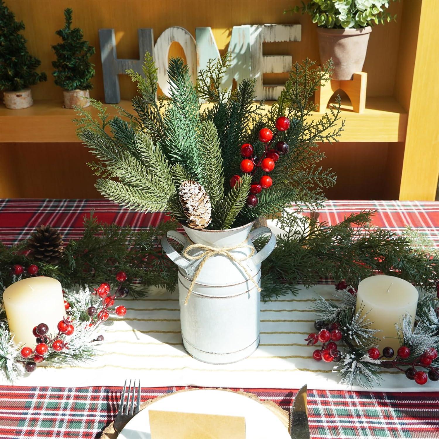Centro de Mesa Navideño Winlyn Jarrón de Metal Rústico 38 cm