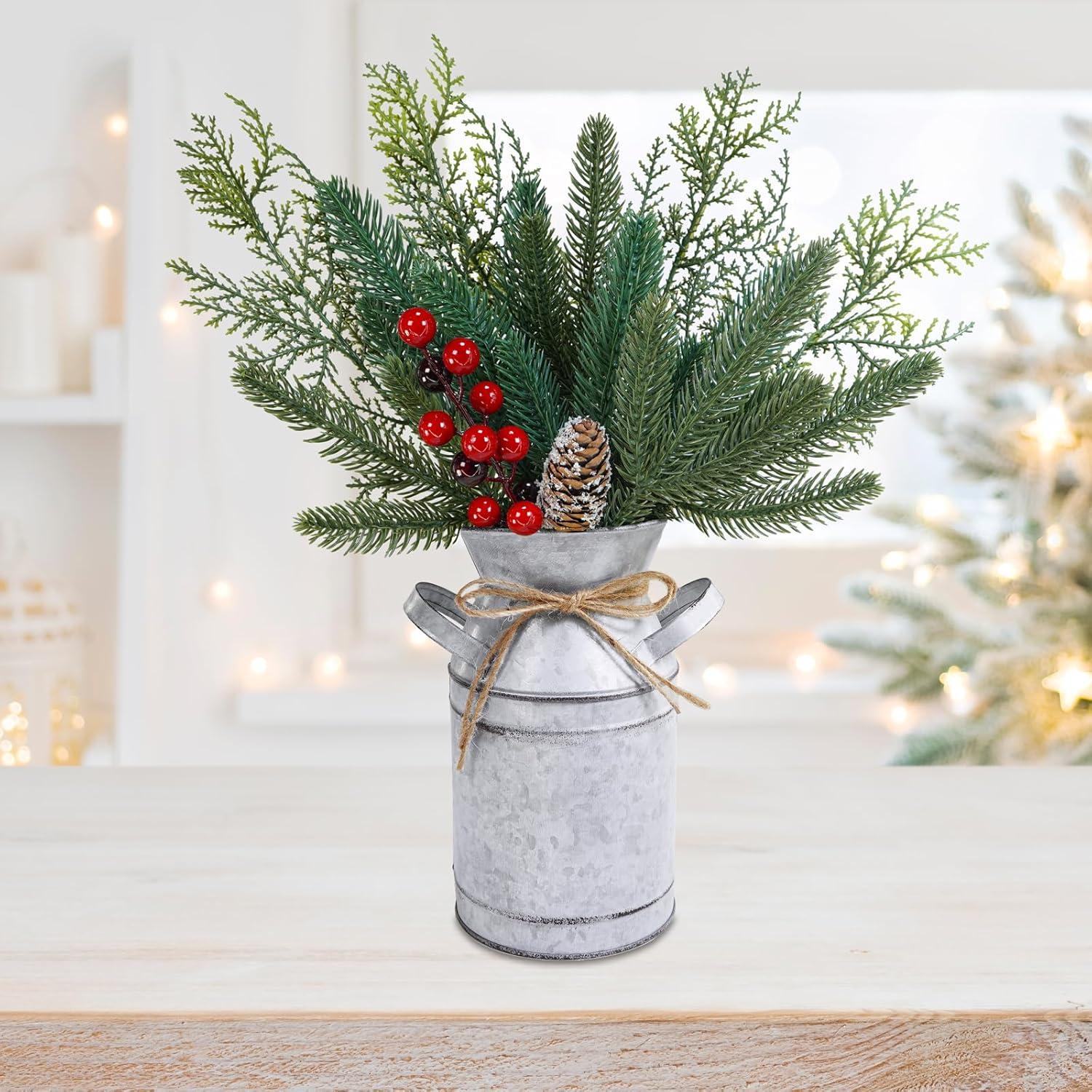 Centro de Mesa Navideño Winlyn Jarrón de Metal Rústico 38 cm