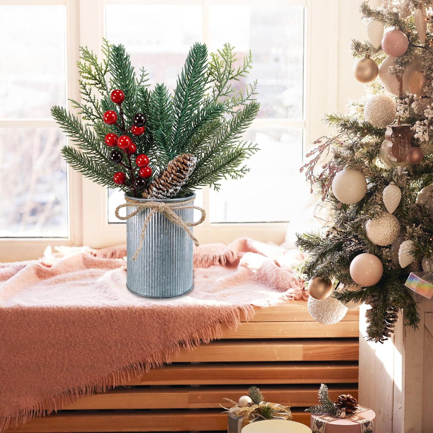 Arreglos Florales Navideños Winlyn en Macetas de Metal - 3 Piezas