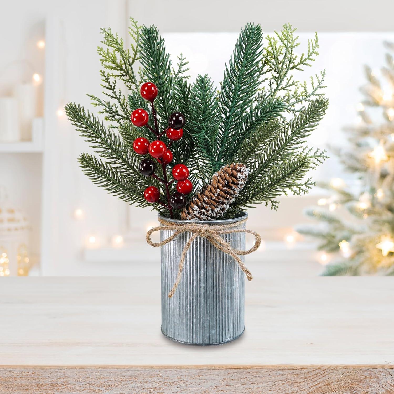 Arreglos Florales Navideños Winlyn en Macetas de Metal - 3 Piezas