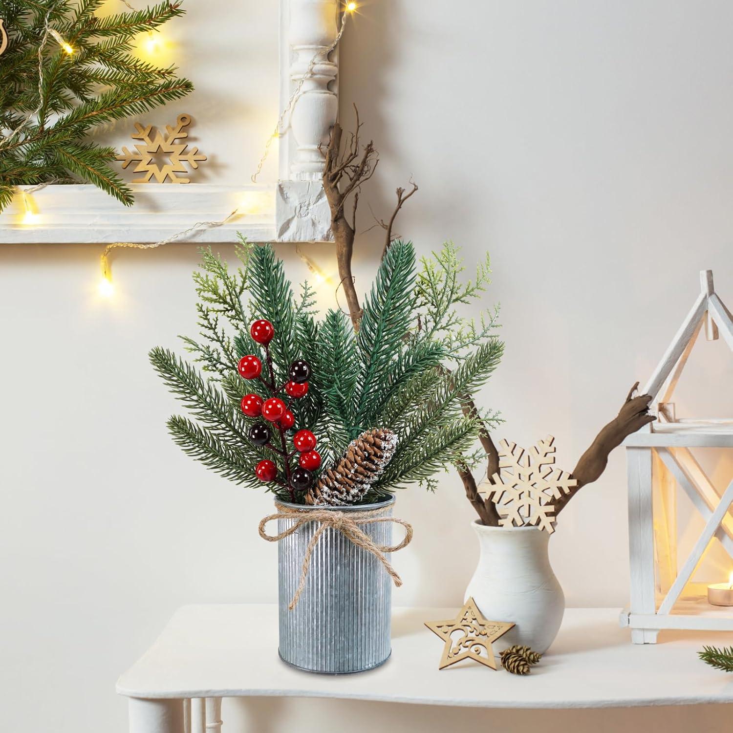 Arreglos Florales Navideños Winlyn en Macetas de Metal - 3 Piezas