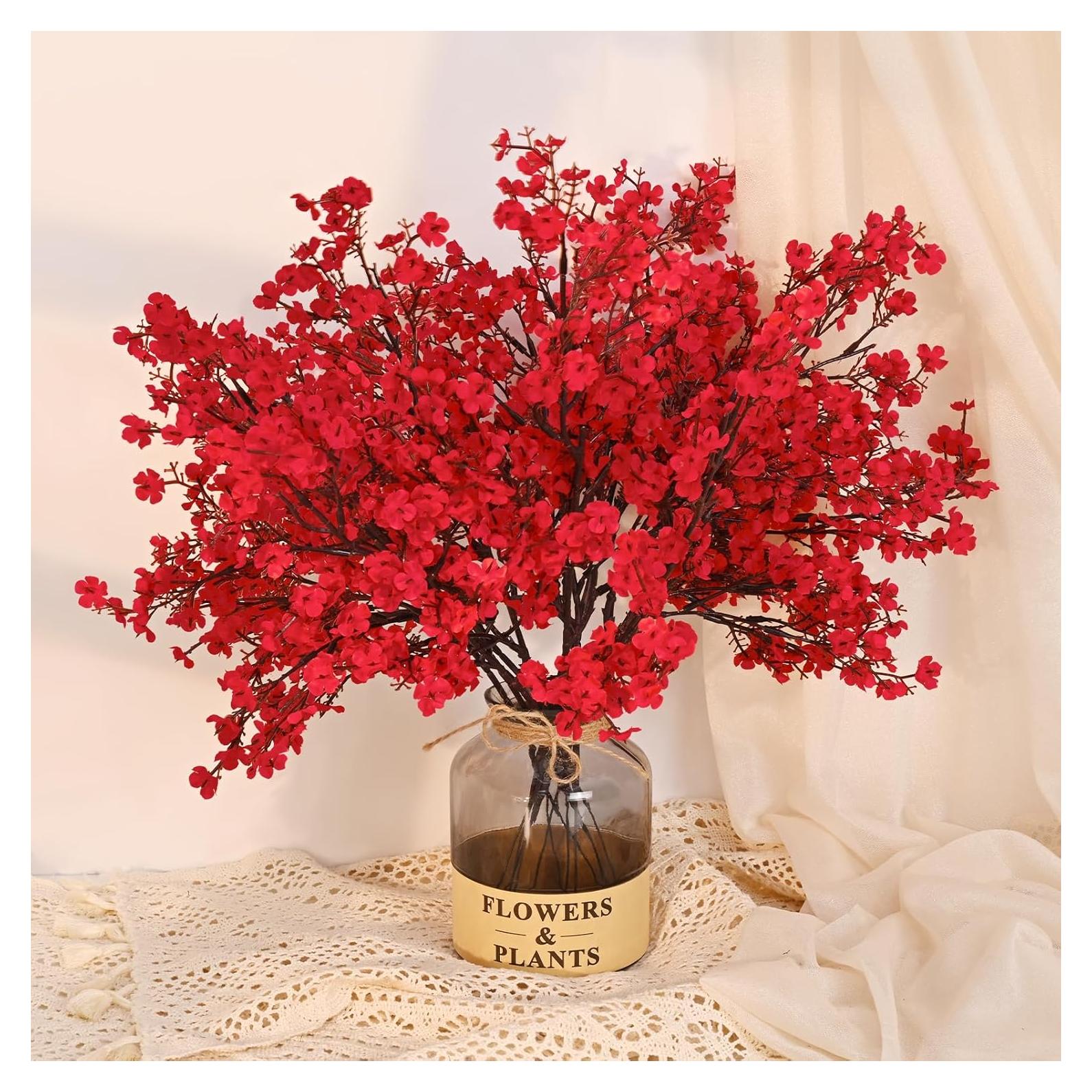 Flores Artificiales Rojas Yastouay 5 Pcs Aliento de Bebé Seda