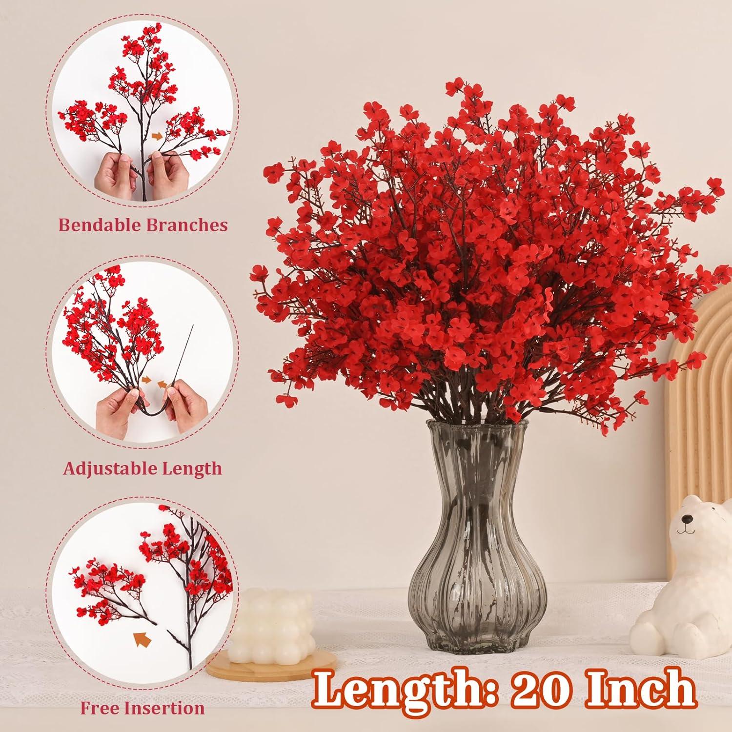 Flores Artificiales Rojas Yastouay 5 Pcs Aliento de Bebé Seda
