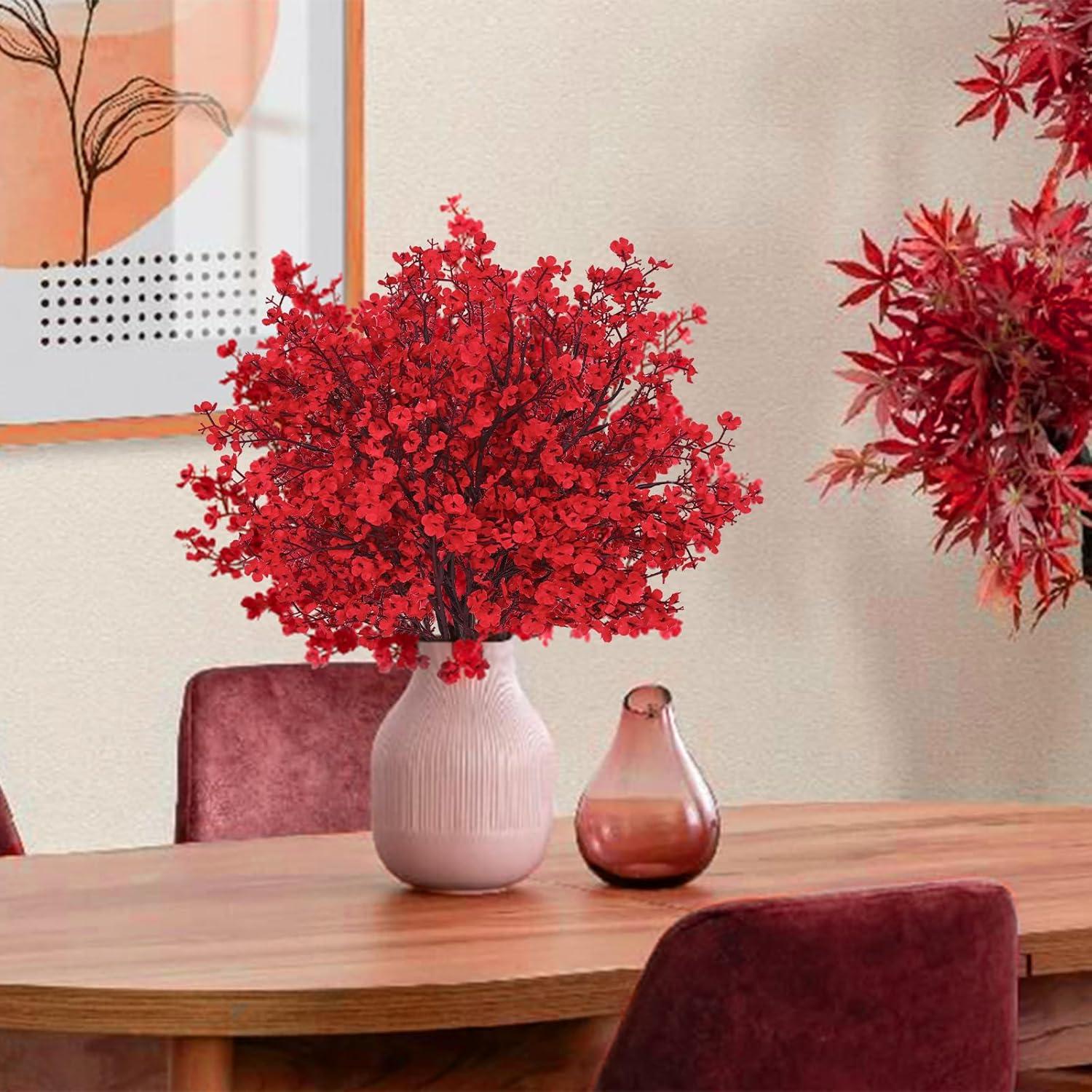 Flores Artificiales Rojas Yastouay 5 Pcs Aliento de Bebé Seda