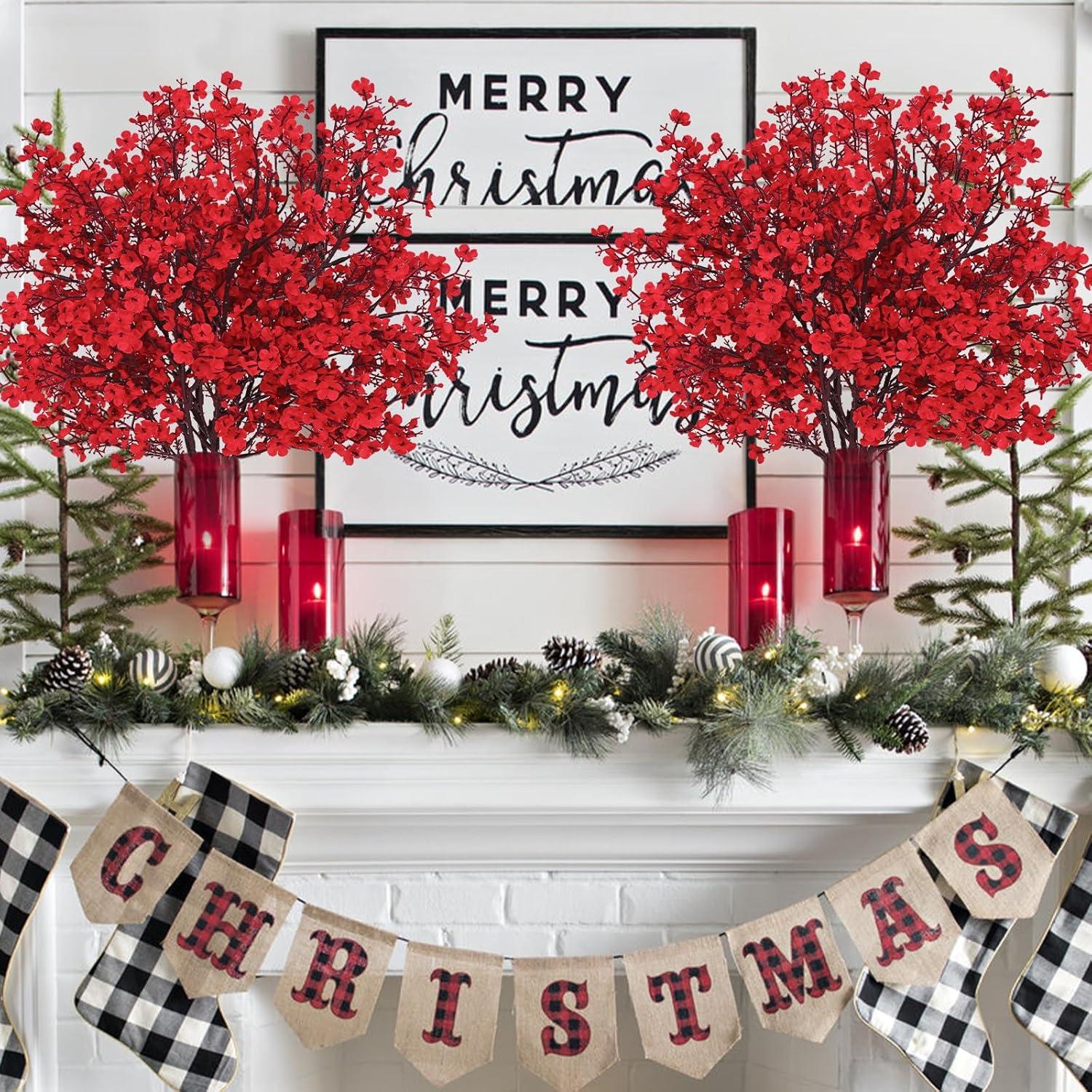 Flores Artificiales Rojas Yastouay 5 Pcs Aliento de Bebé Seda