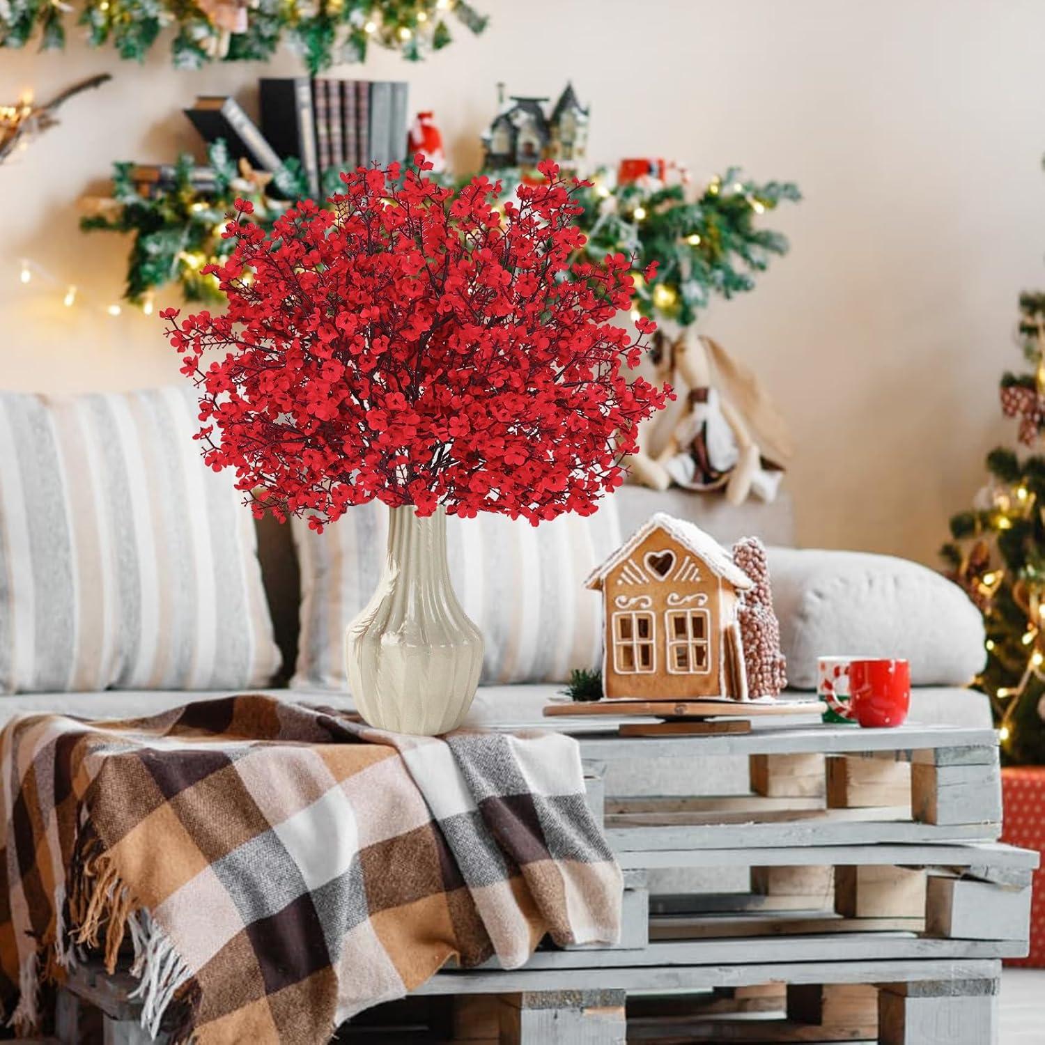 Flores Artificiales Rojas Yastouay 5 Pcs Aliento de Bebé Seda