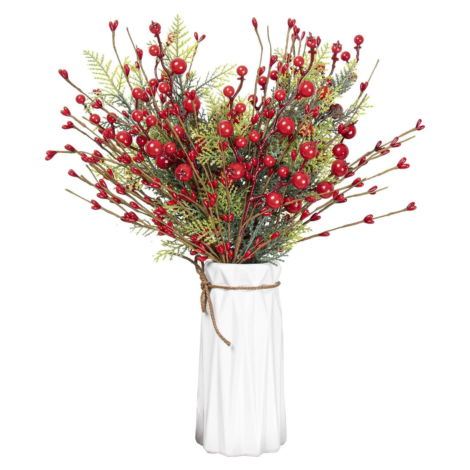 Decoraciones de Árbol de Navidad LLZLL - 6 Picos de Baya Roja 43 cm