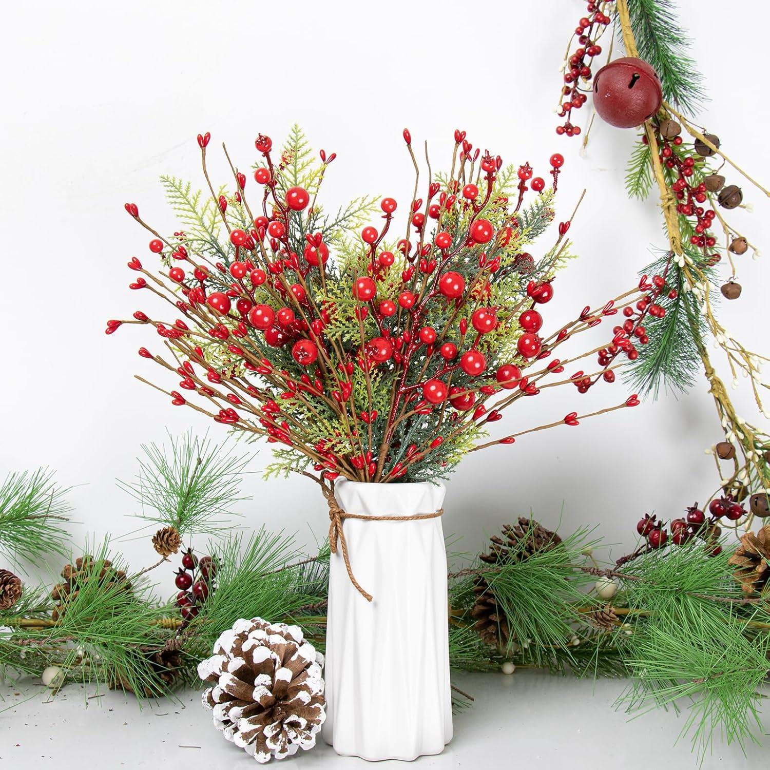 Decoraciones de Árbol de Navidad LLZLL - 6 Picos de Baya Roja 43 cm