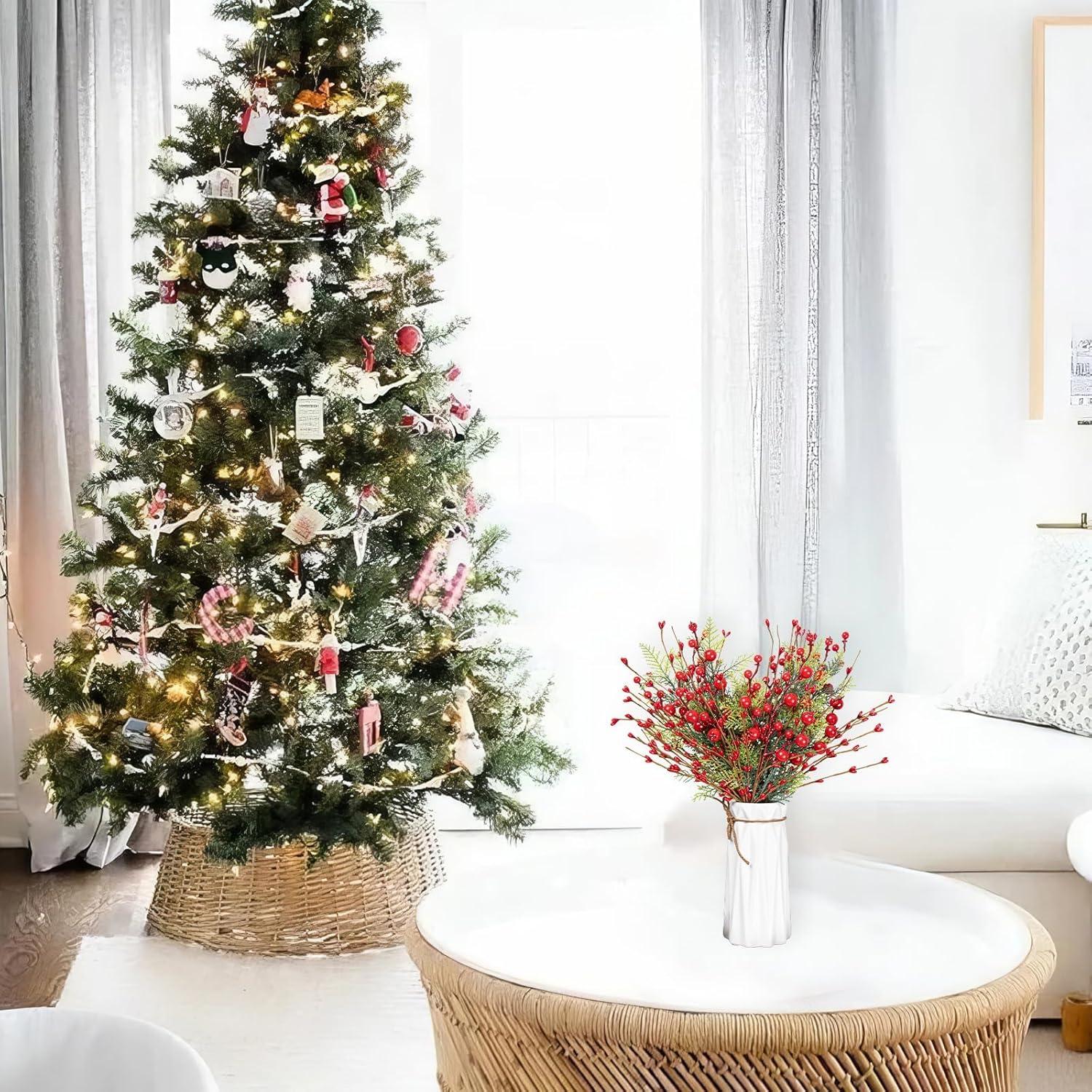 Decoraciones de Árbol de Navidad LLZLL - 6 Picos de Baya Roja 43 cm