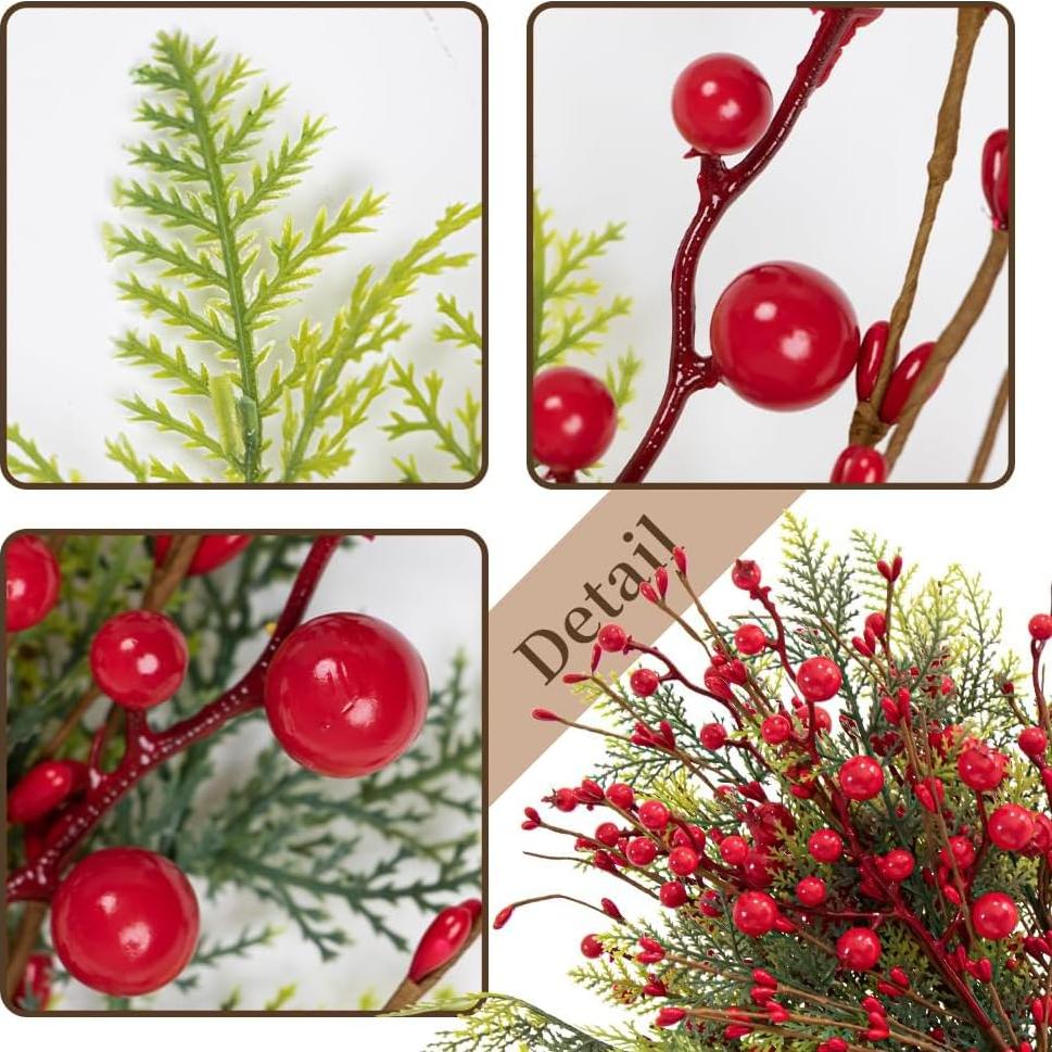 Decoraciones de Árbol de Navidad LLZLL - 6 Picos de Baya Roja 43 cm