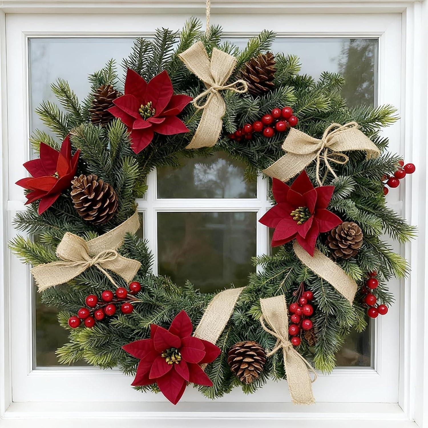 Ramo de Flores Artificiales Navidad HUAHUA 8PCS con Piñas y Berries